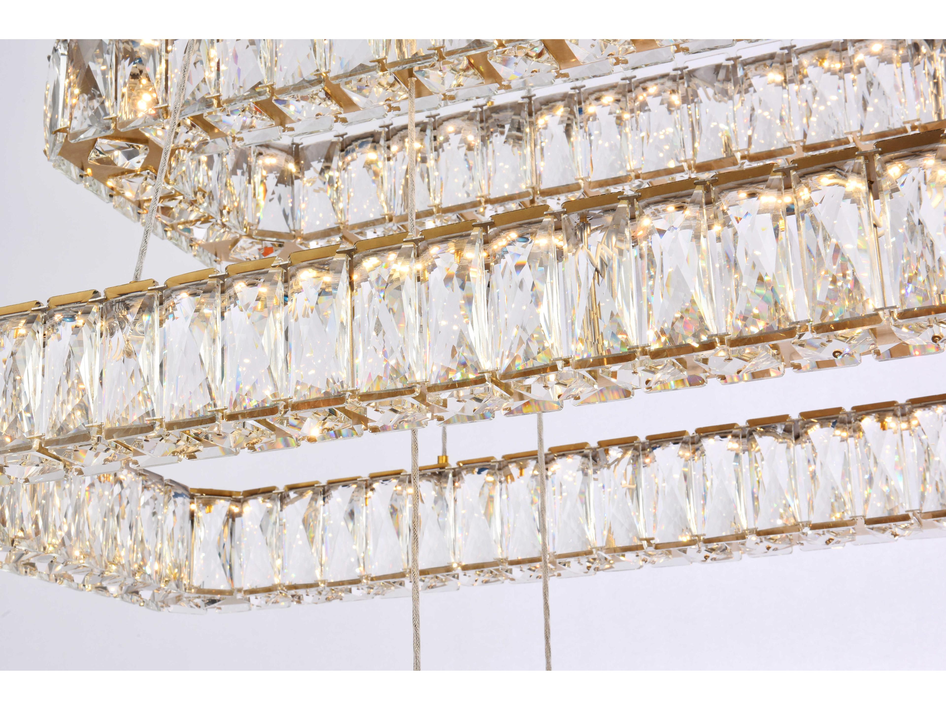 Elegant Lighting Monroe 3-Light Gold Crystal LED Linear Tiered Island Pendant