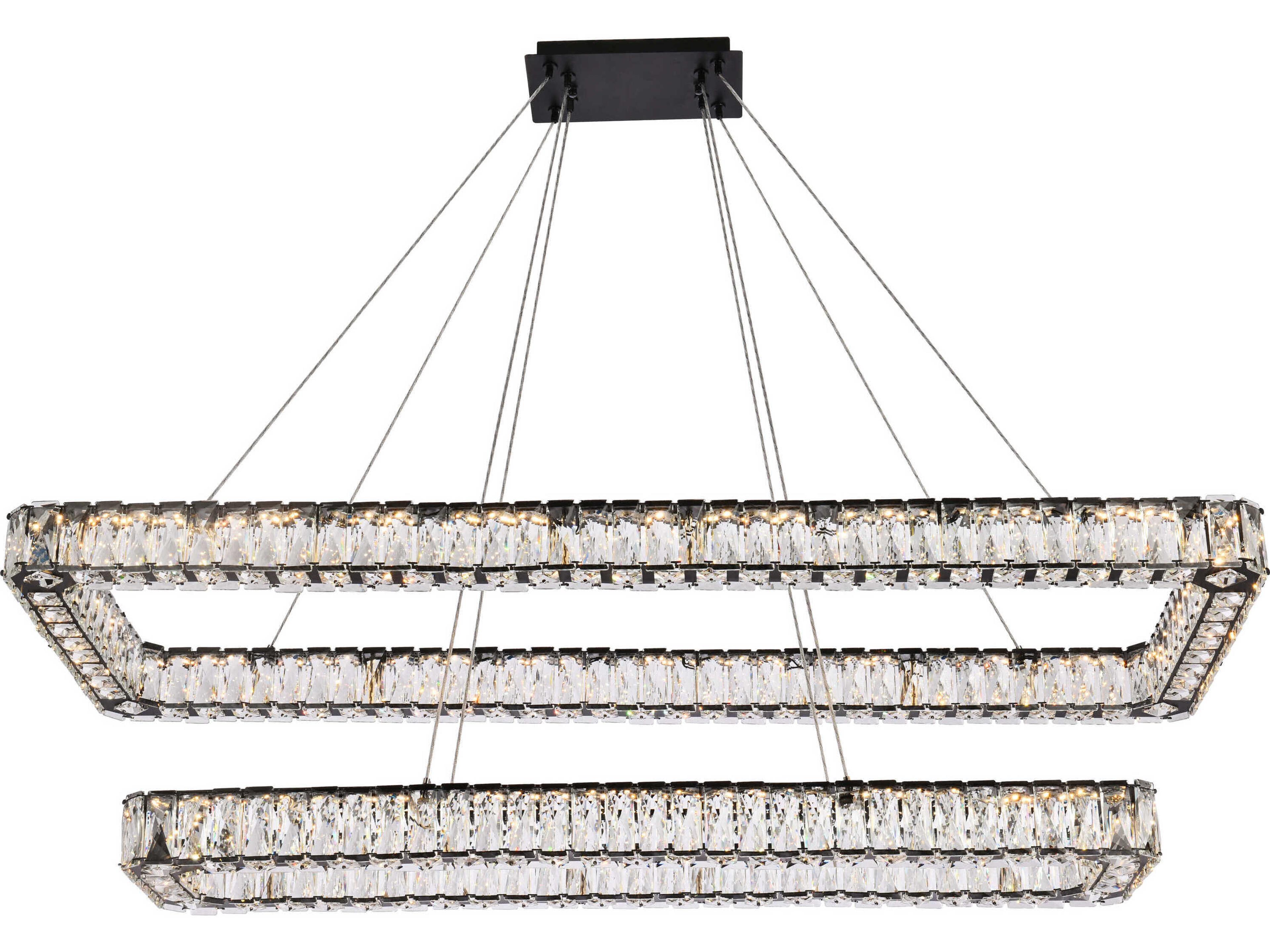 Monroe 2-Light Black Crystal LED Linear Tiered Island Pendant