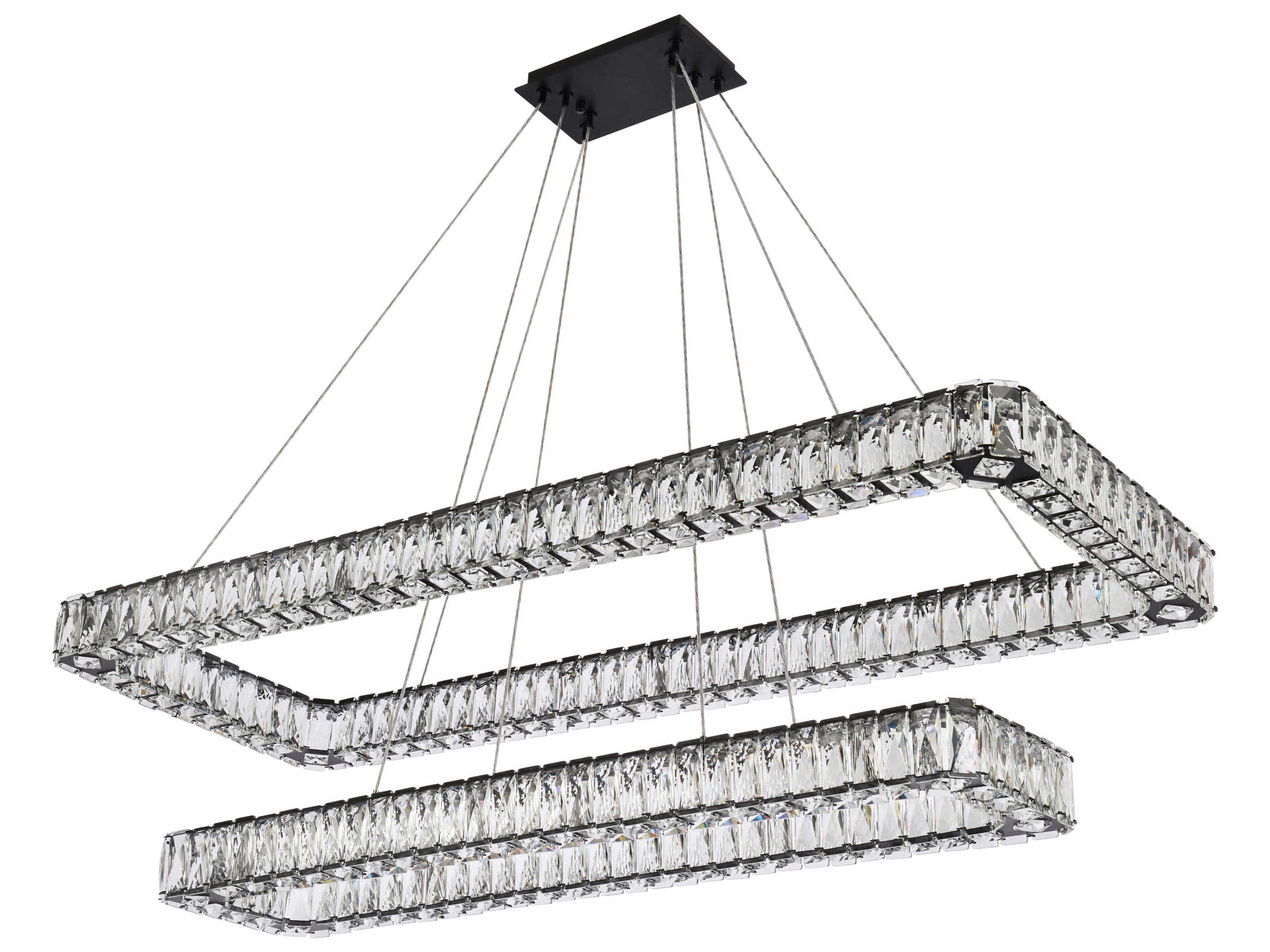 Elegant Lighting Monroe 2-Light Black Crystal LED Linear Tiered Island Pendant