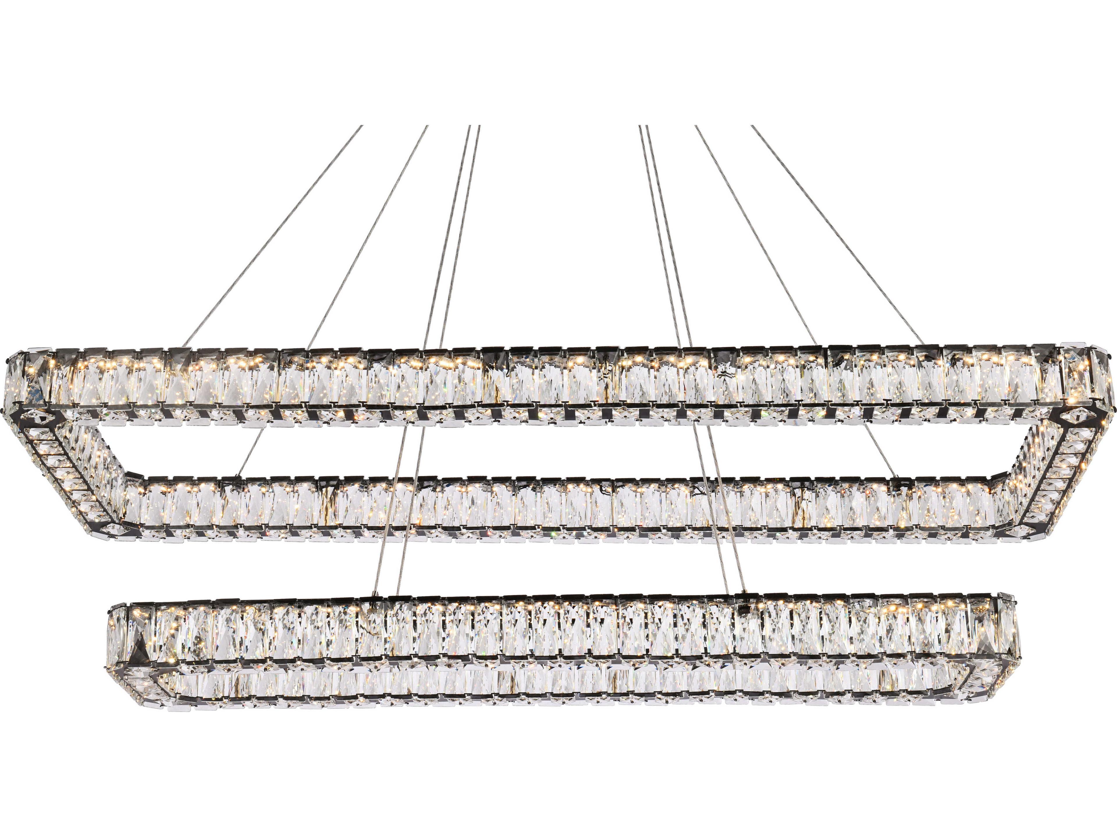 Elegant Lighting Monroe 2-Light Black Crystal LED Linear Tiered Island Pendant
