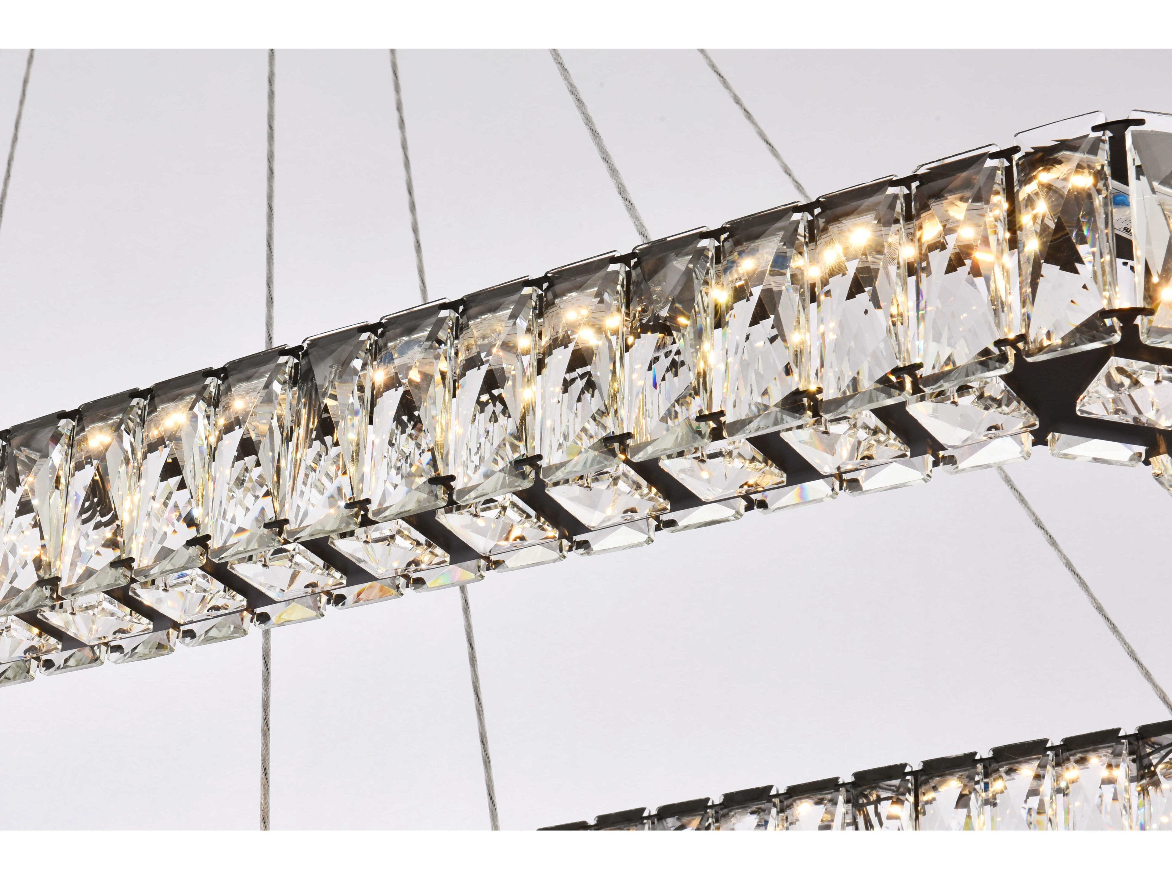 Elegant Lighting Monroe 2-Light Black Crystal LED Linear Tiered Island Pendant