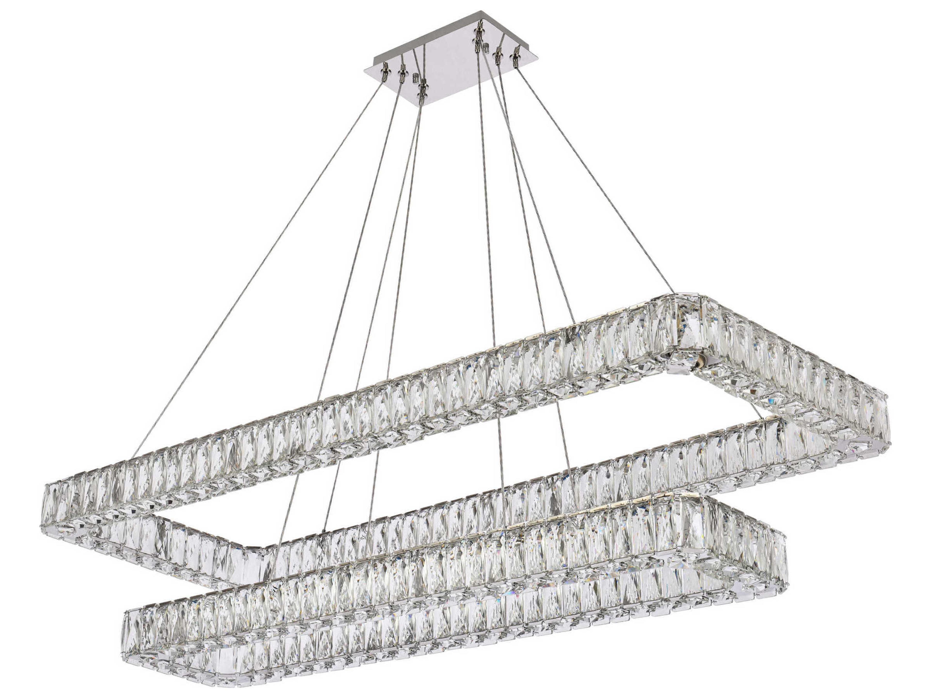 Elegant Lighting Monroe 2-Light Chrome Crystal LED Linear Tiered Island Pendant