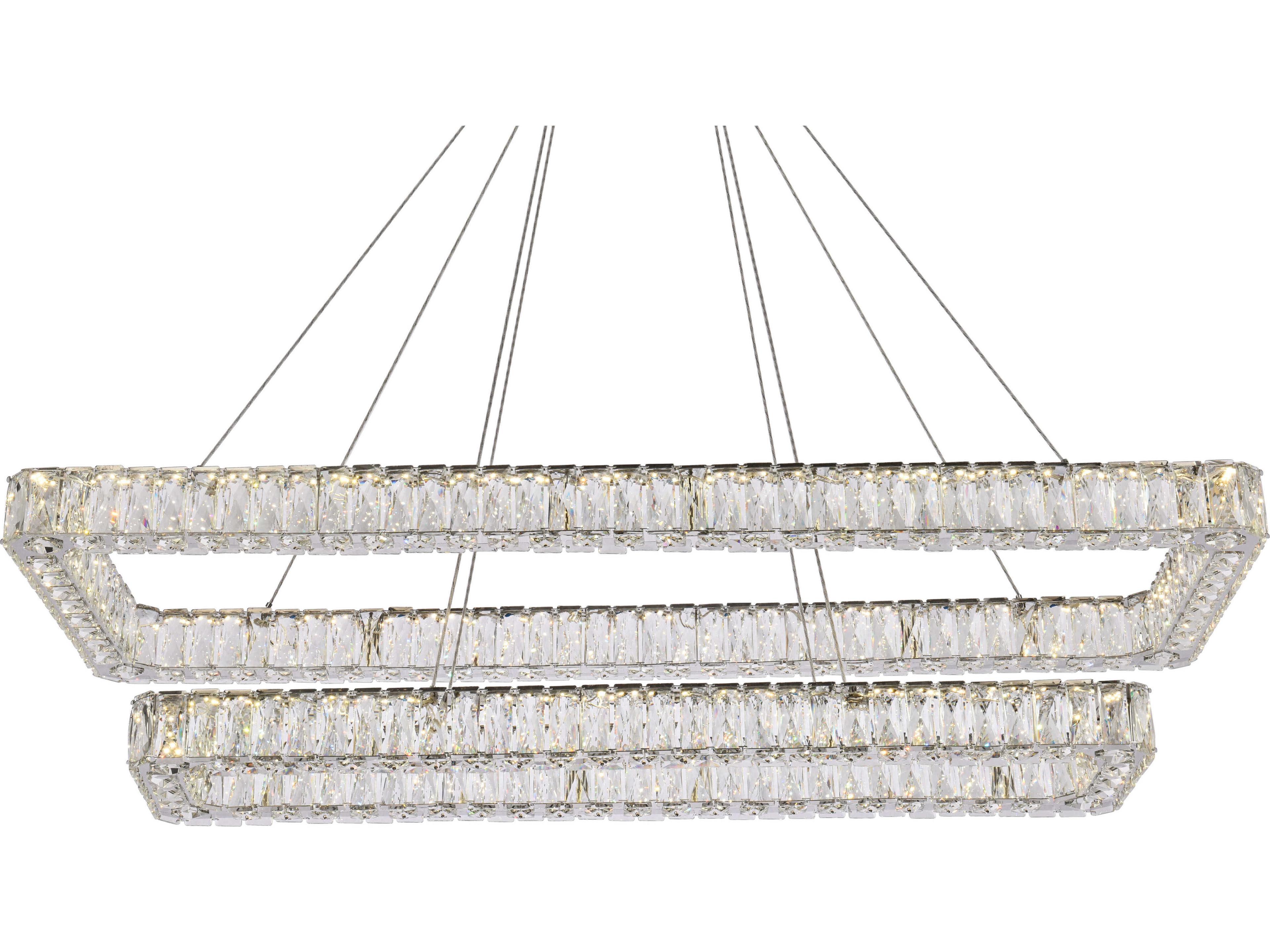 Elegant Lighting Monroe 2-Light Chrome Crystal LED Linear Tiered Island Pendant