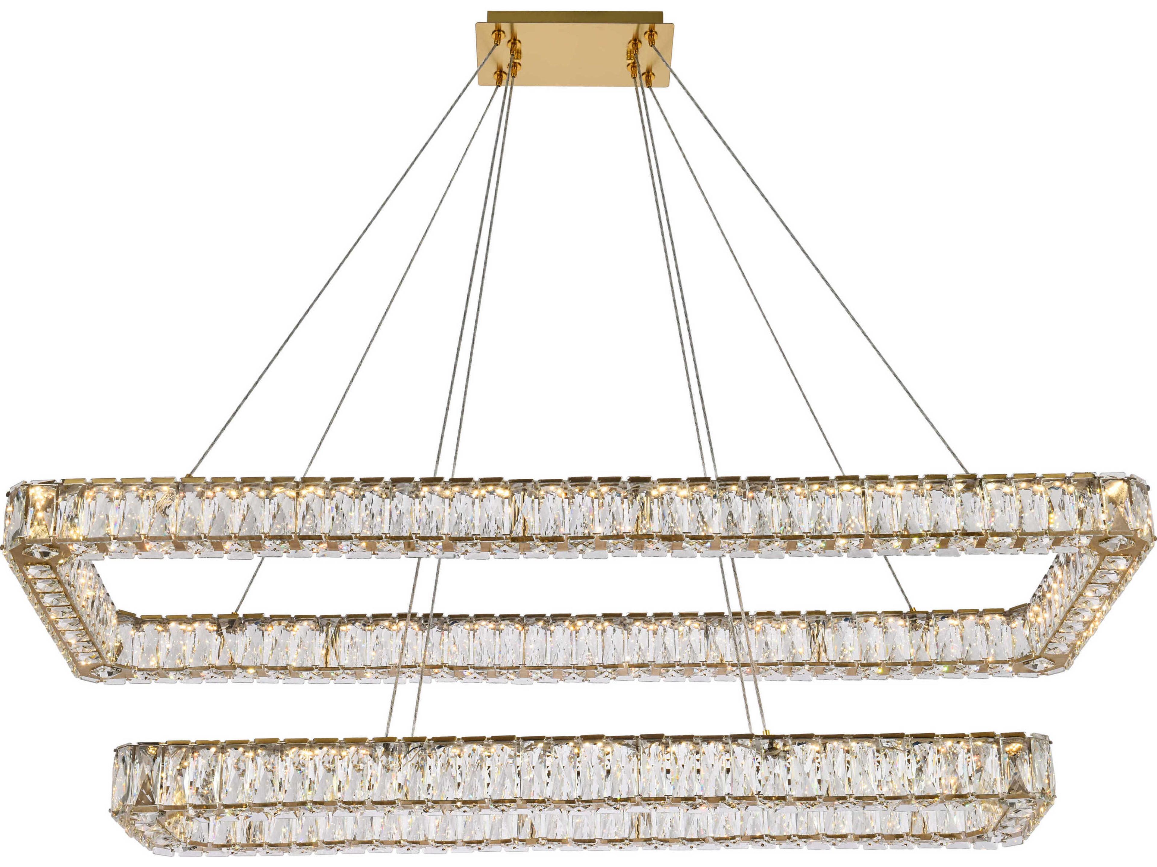 Monroe 2-Light Gold Crystal LED Linear Tiered Island Pendant