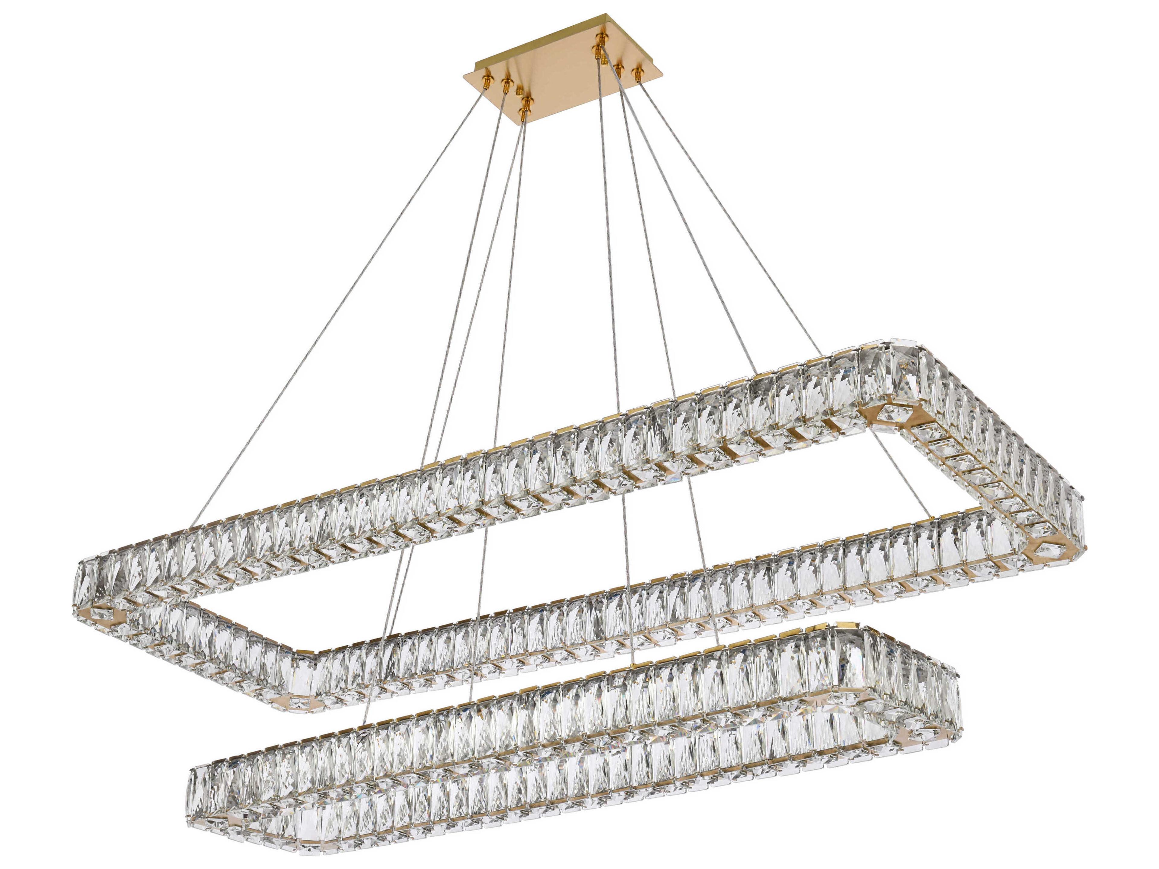 Elegant Lighting Monroe 2-Light Gold Crystal LED Linear Tiered Island Pendant
