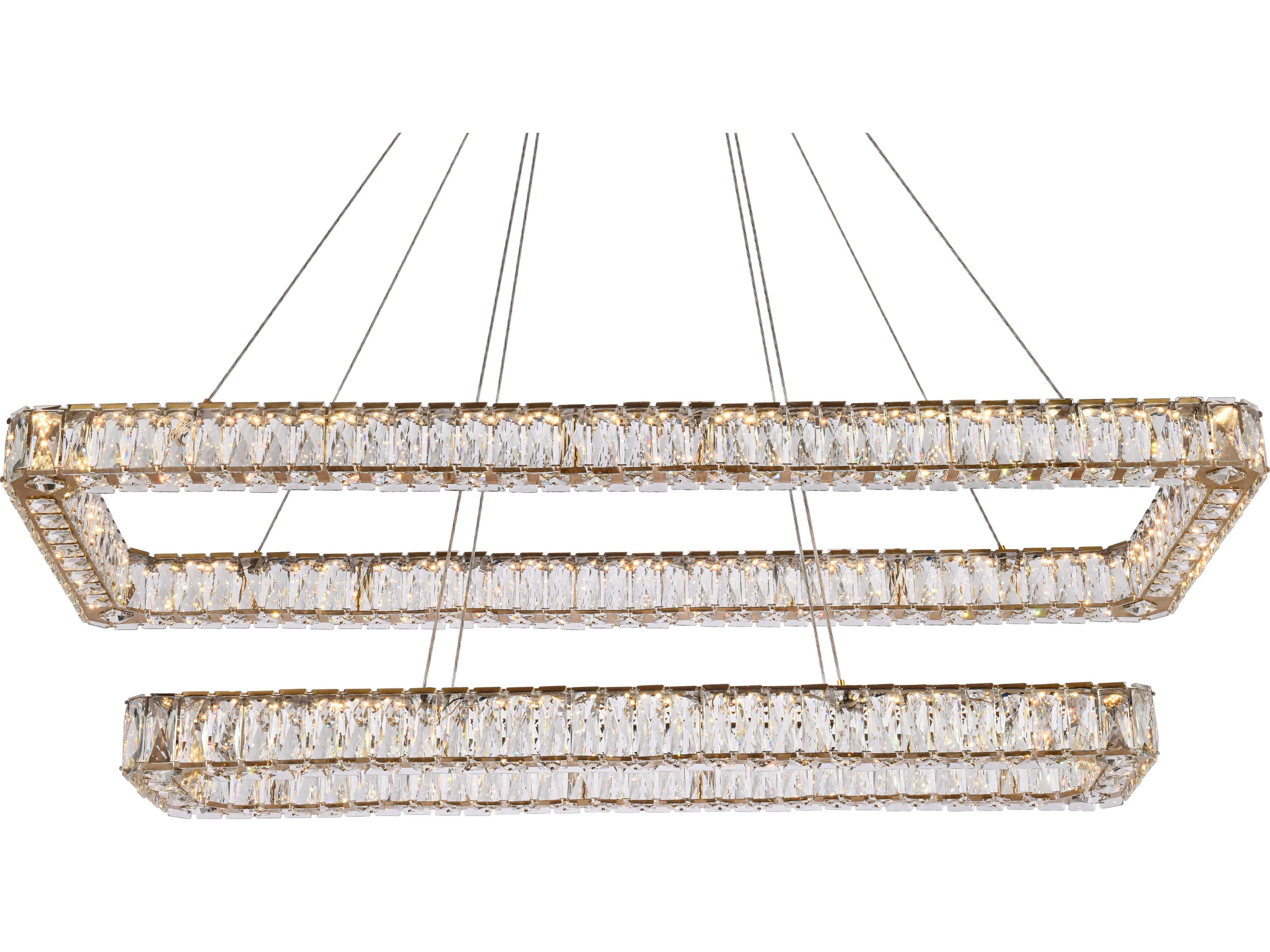 Elegant Lighting Monroe 2-Light Gold Crystal LED Linear Tiered Island Pendant