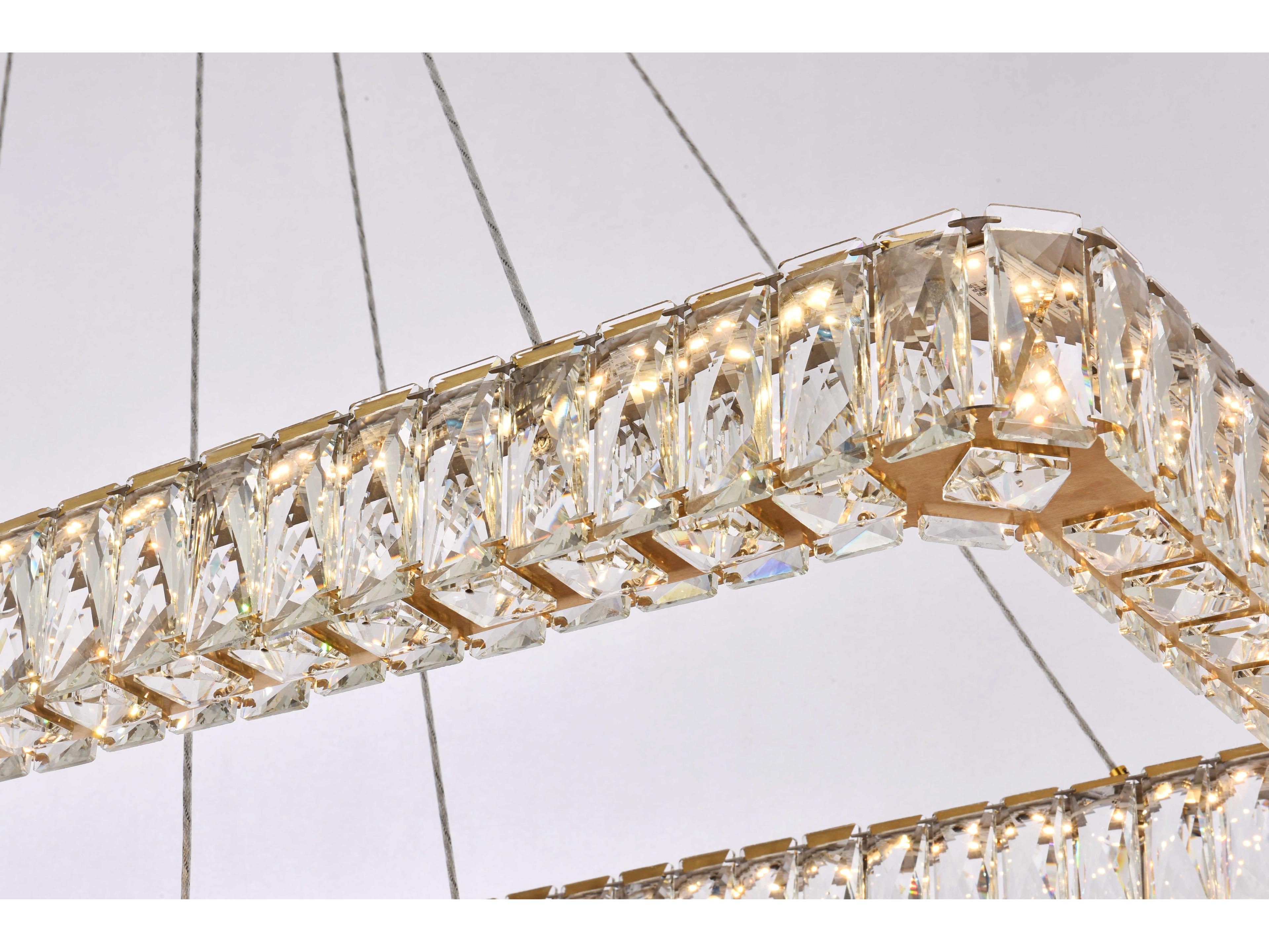 Elegant Lighting Monroe 2-Light Gold Crystal LED Linear Tiered Island Pendant