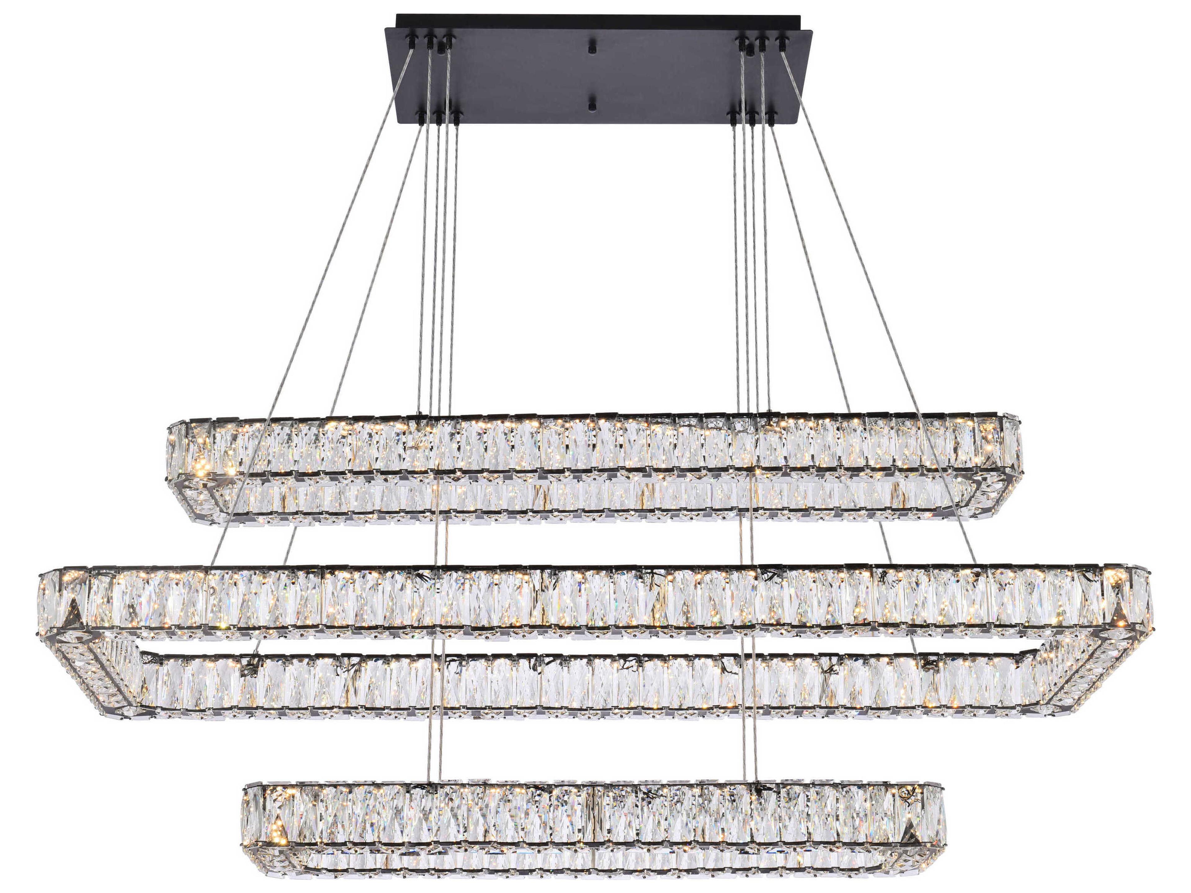 Monroe 3-Light Black Crystal LED Linear Tiered Island Pendant