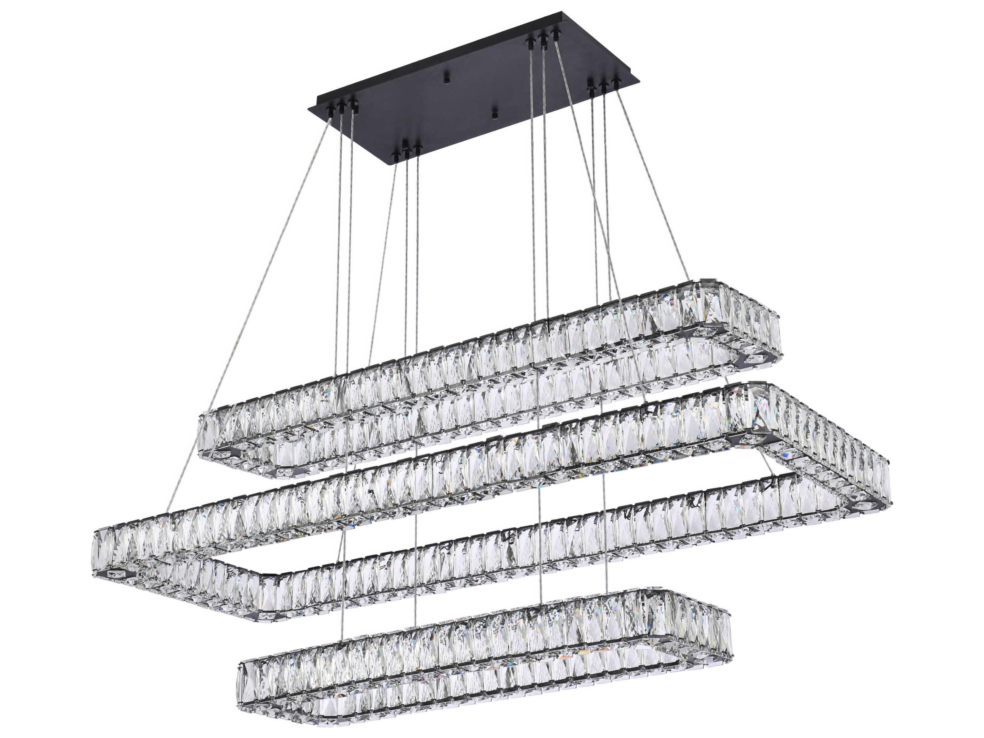 Elegant Lighting Monroe 3-Light Black Crystal LED Linear Tiered Island Pendant