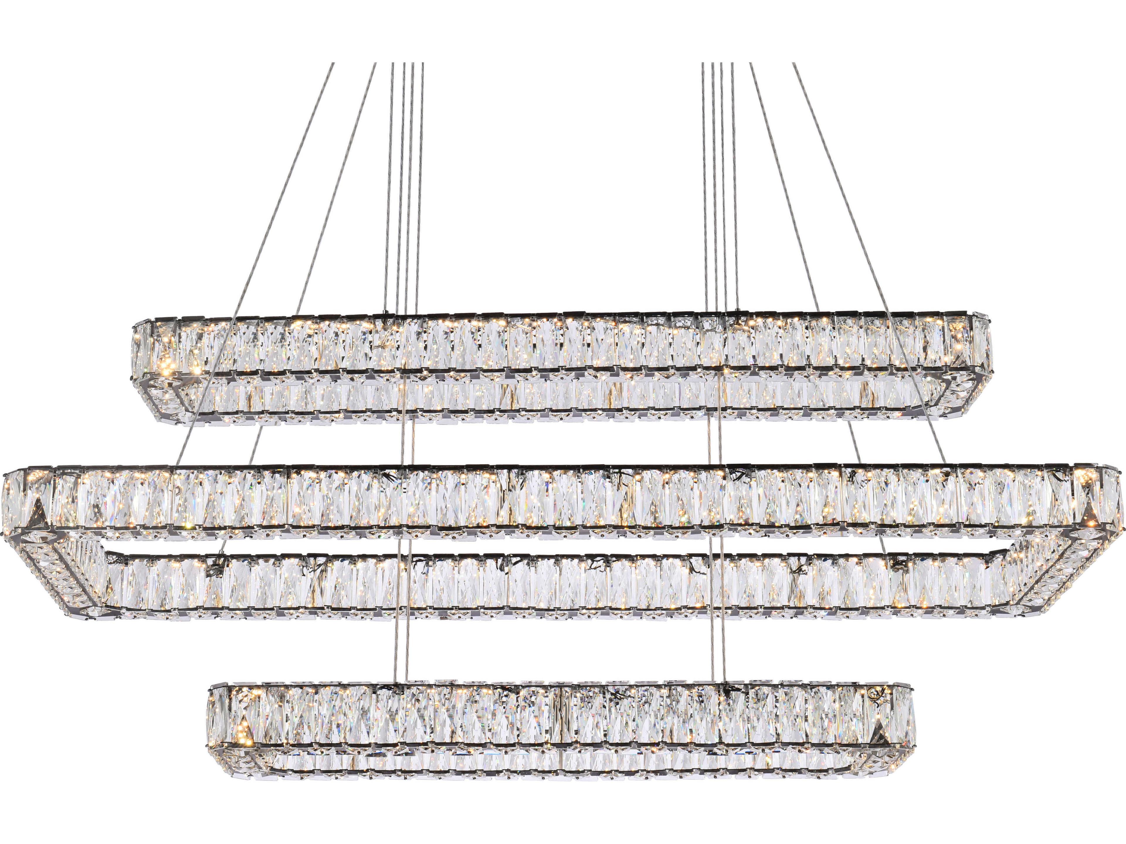 Elegant Lighting Monroe 3-Light Black Crystal LED Linear Tiered Island Pendant