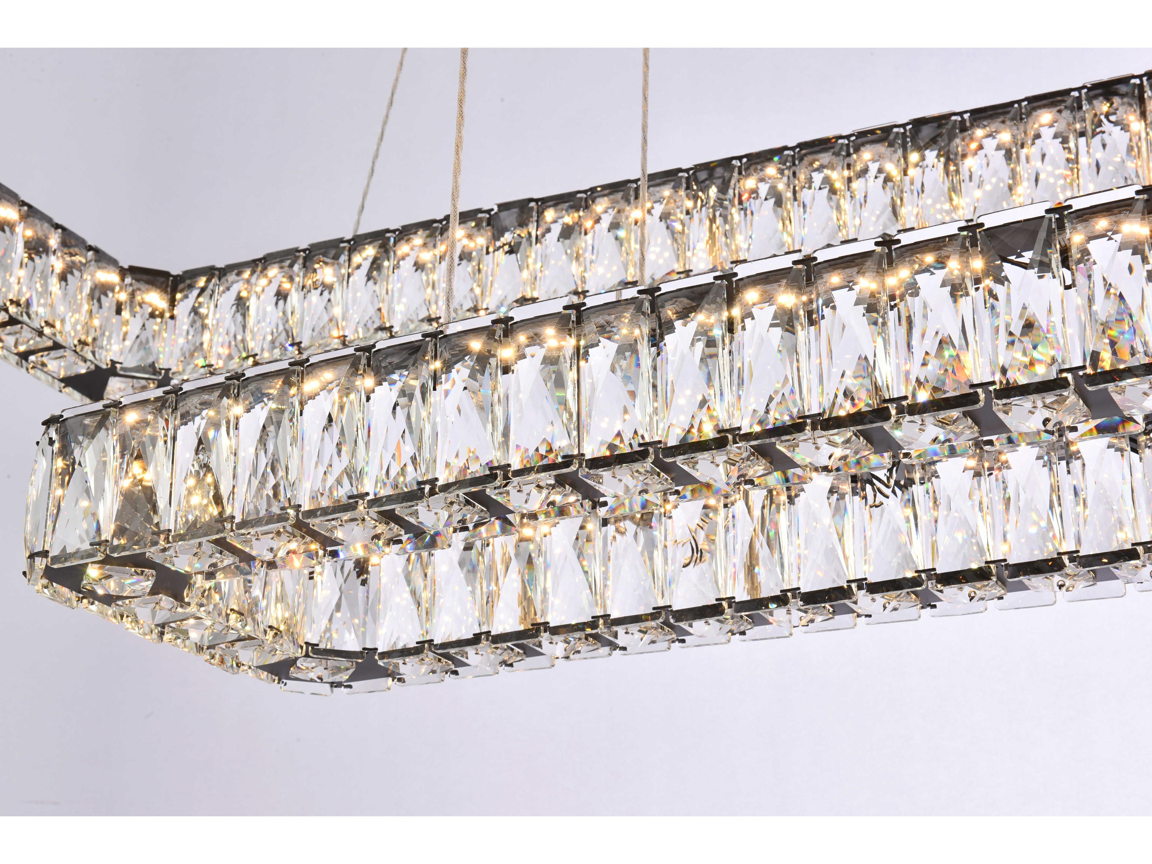 Elegant Lighting Monroe 3-Light Black Crystal LED Linear Tiered Island Pendant