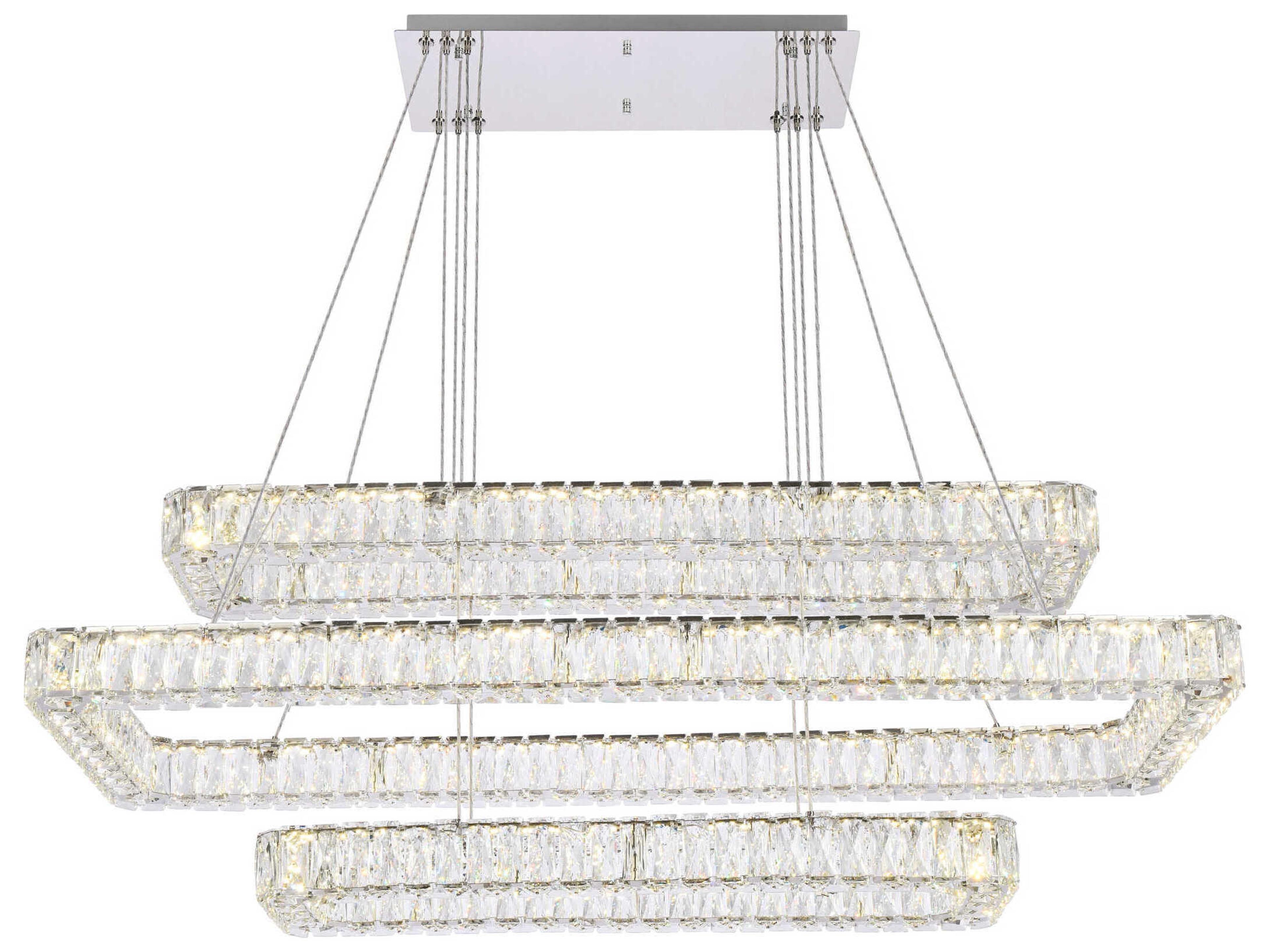 Monroe 3-Light Chrome Crystal LED Linear Tiered Island Pendant