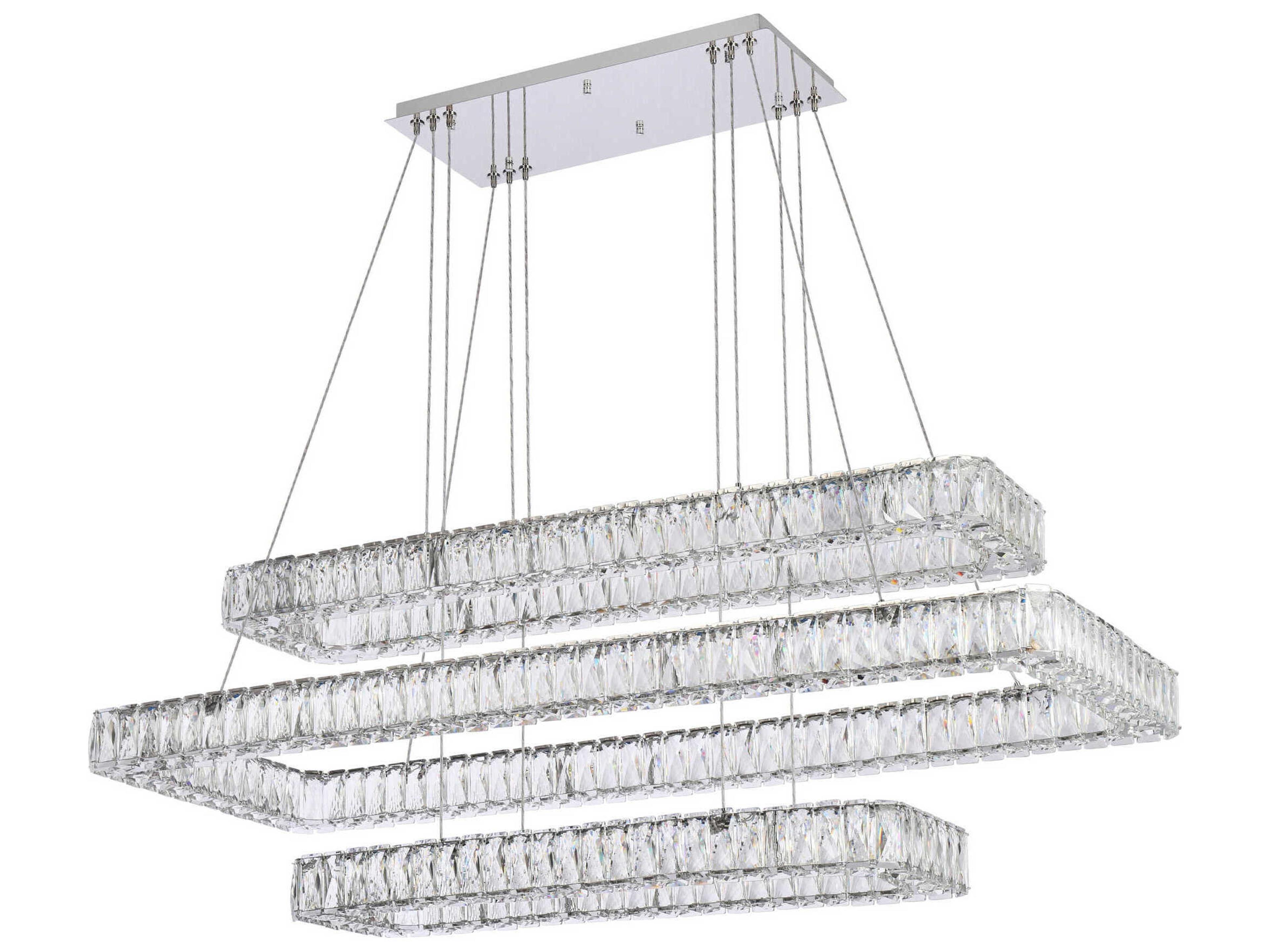 Elegant Lighting Monroe 3-Light Chrome Crystal LED Linear Tiered Island Pendant