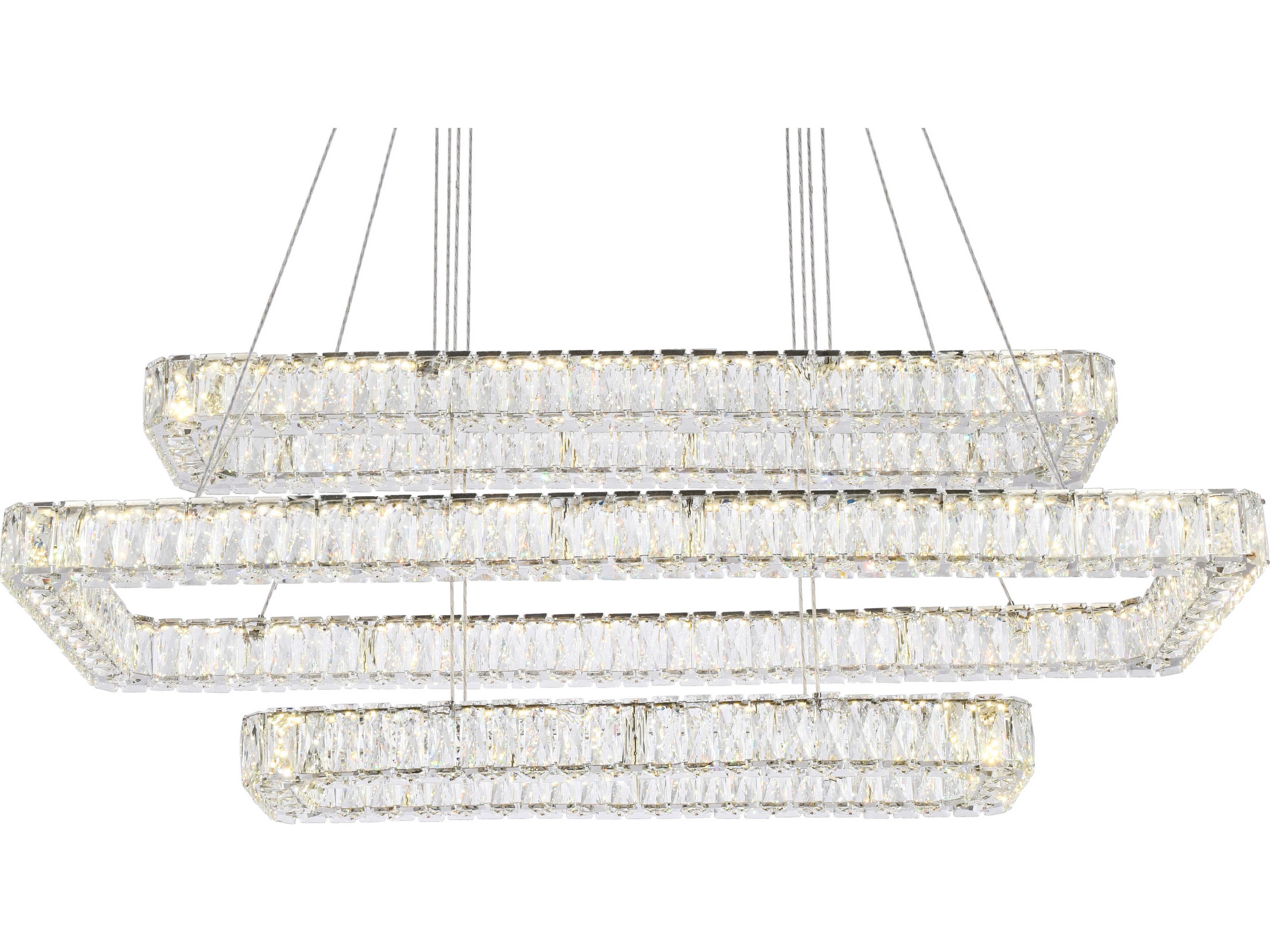 Elegant Lighting Monroe 3-Light Chrome Crystal LED Linear Tiered Island Pendant