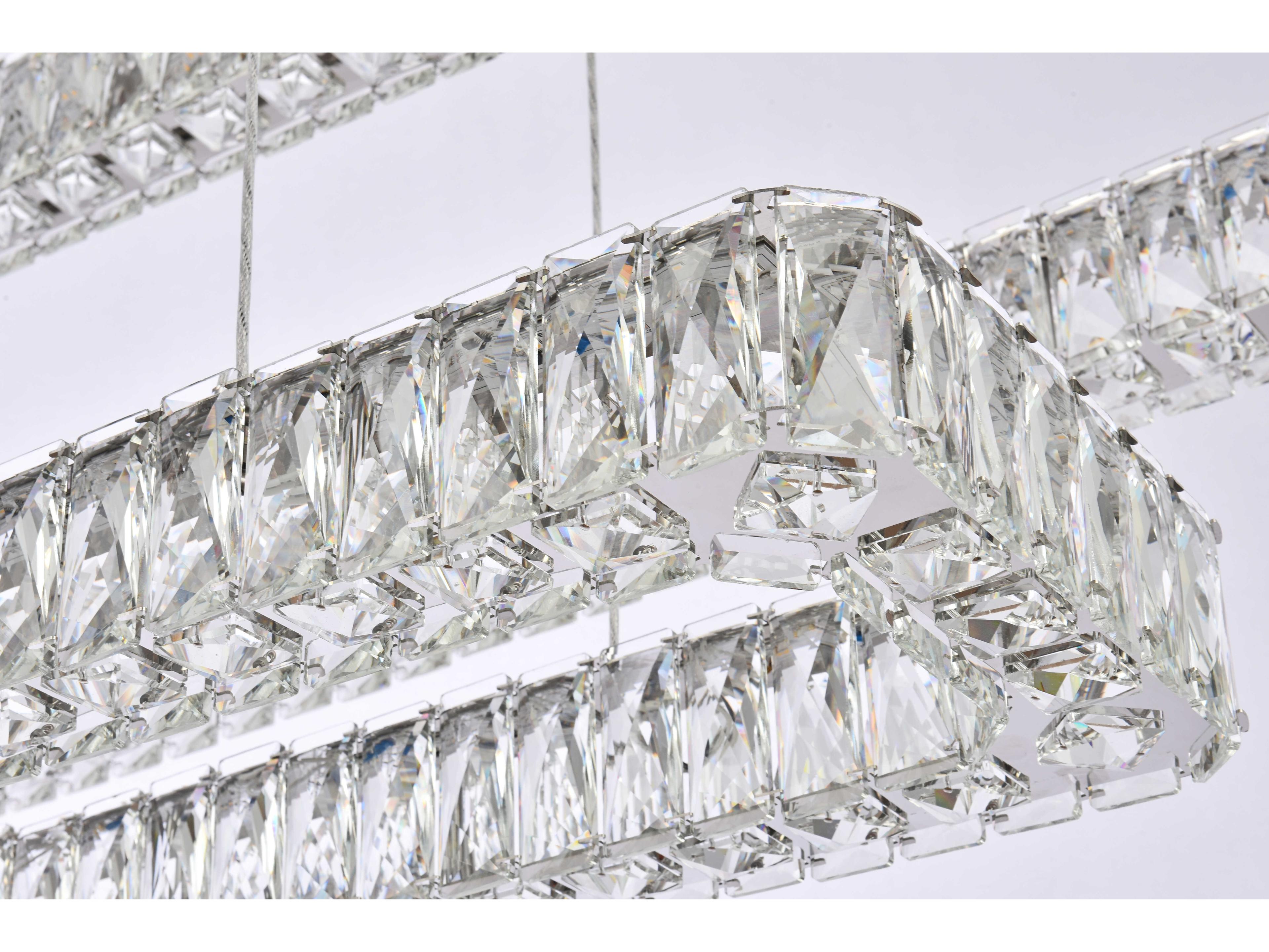 Elegant Lighting Monroe 3-Light Chrome Crystal LED Linear Tiered Island Pendant