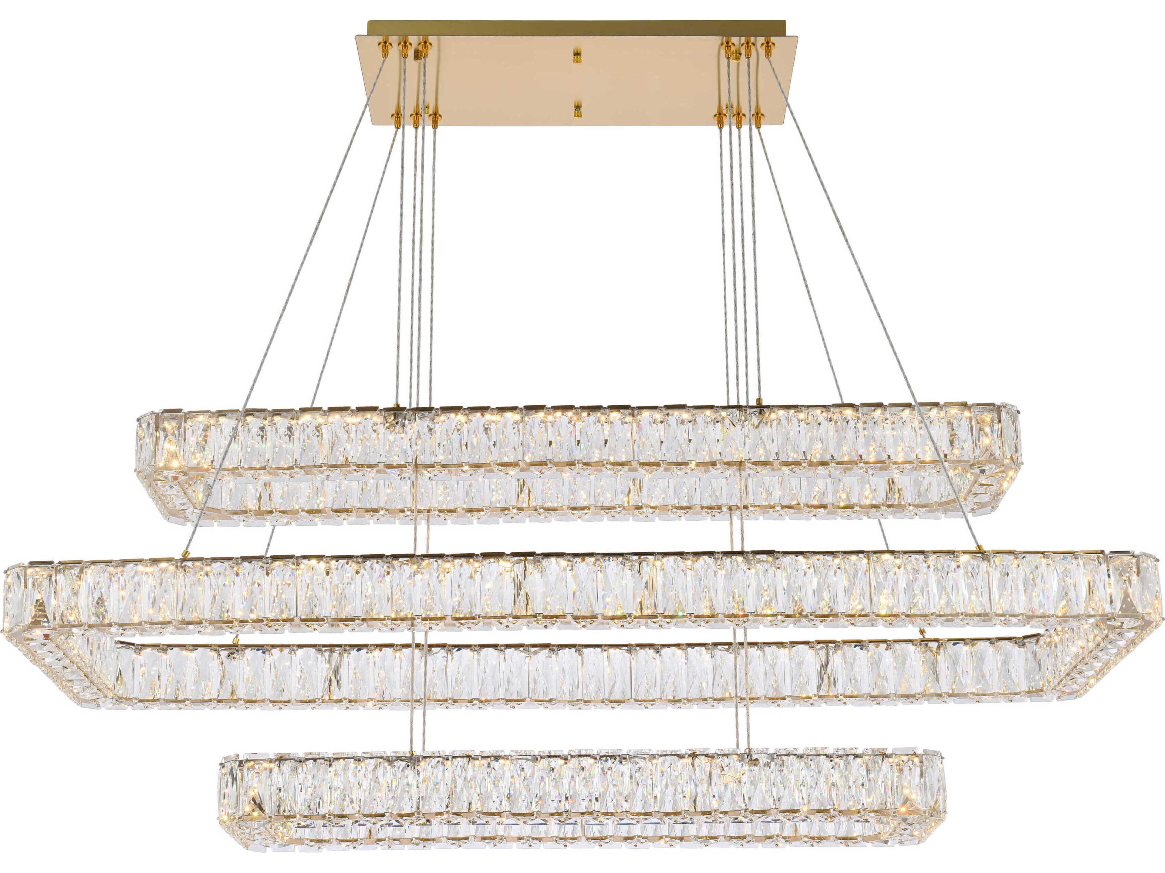 Monroe 3-Light Gold Crystal LED Linear Tiered Island Pendant
