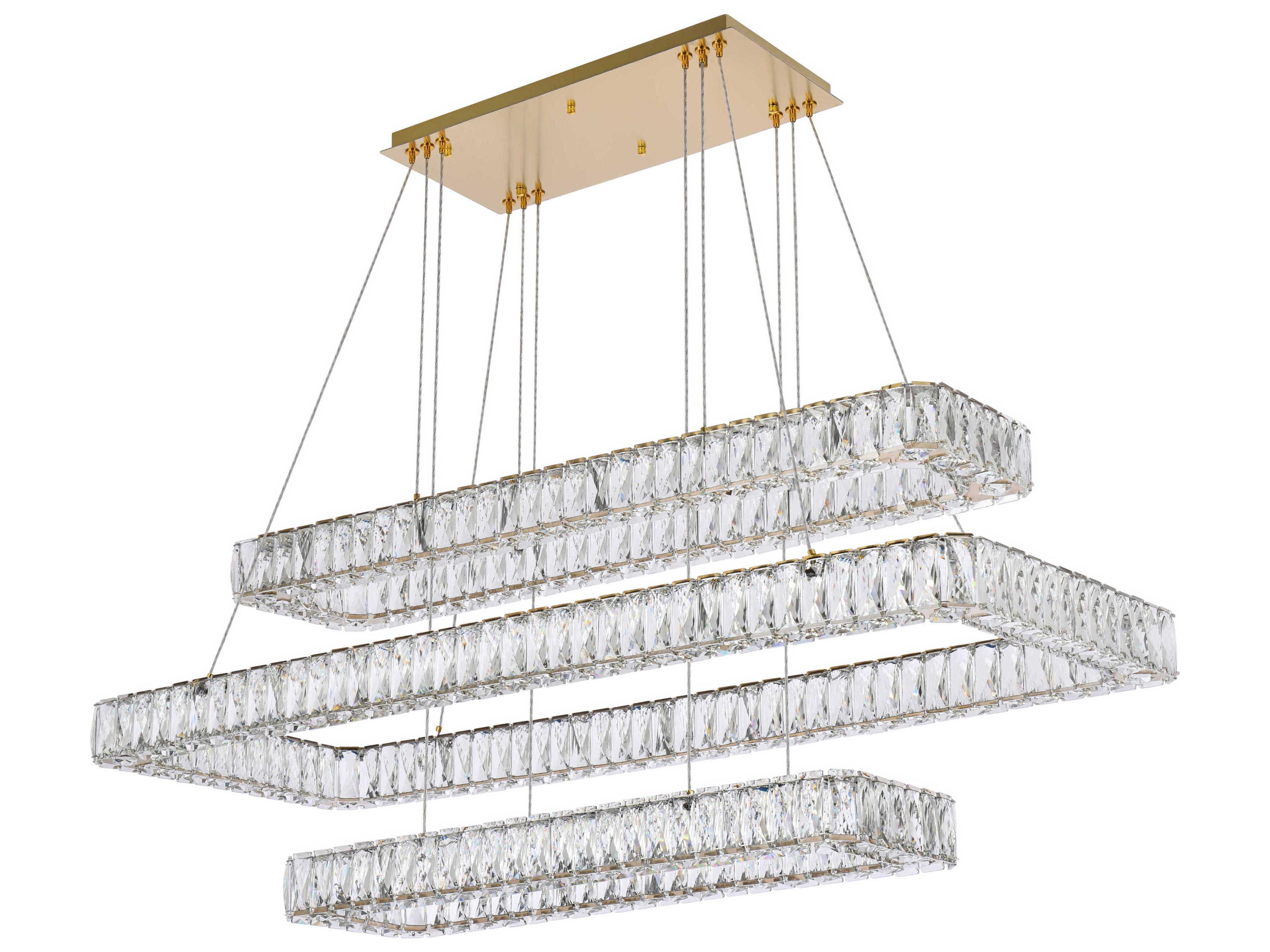 Elegant Lighting Monroe 3-Light Gold Crystal LED Linear Tiered Island Pendant