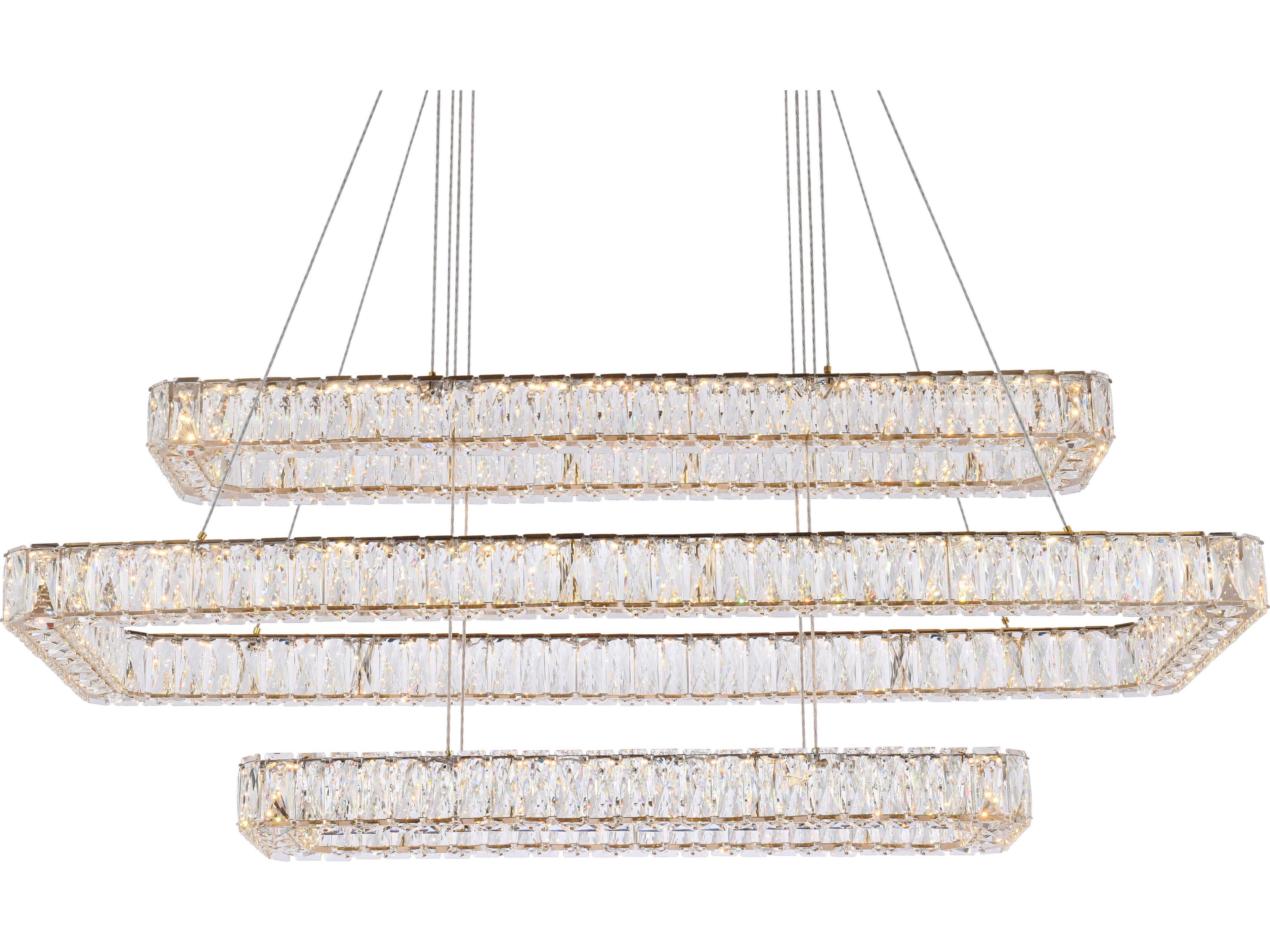 Elegant Lighting Monroe 3-Light Gold Crystal LED Linear Tiered Island Pendant