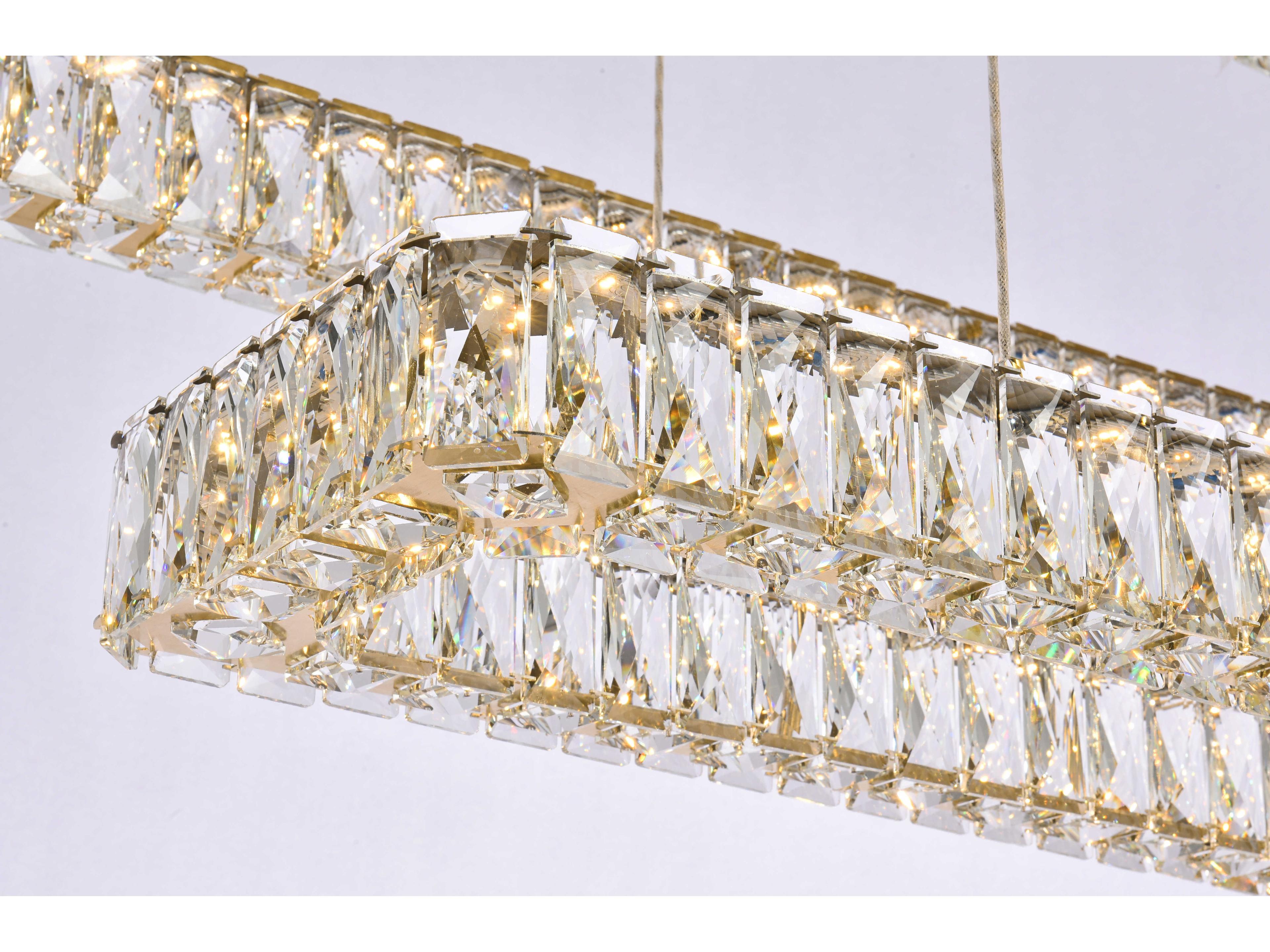 Elegant Lighting Monroe 3-Light Gold Crystal LED Linear Tiered Island Pendant