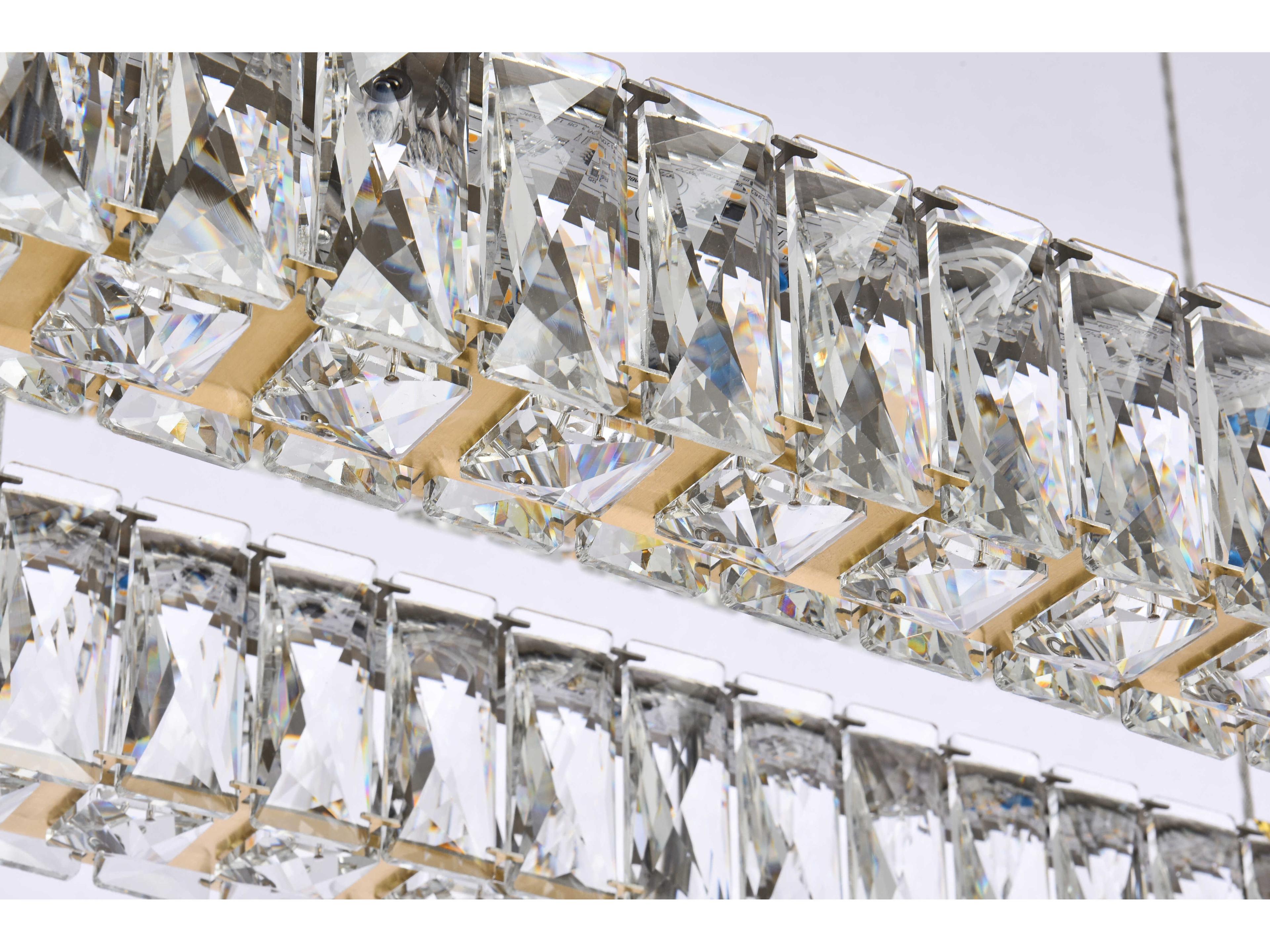 Elegant Lighting Monroe 3-Light Gold Crystal LED Linear Tiered Island Pendant