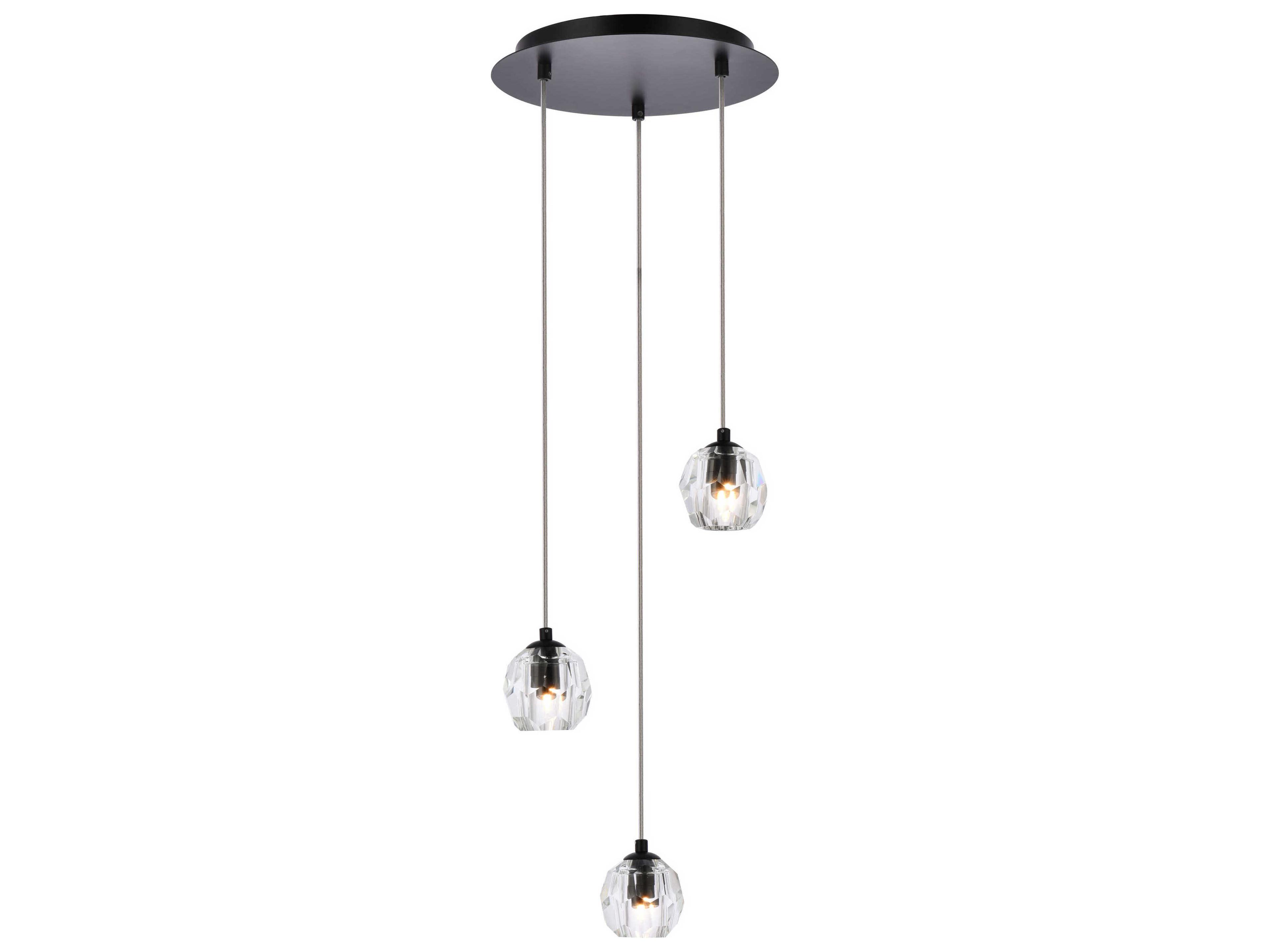 Eren 3-Light Black Crystal Glass Geometric Pendant