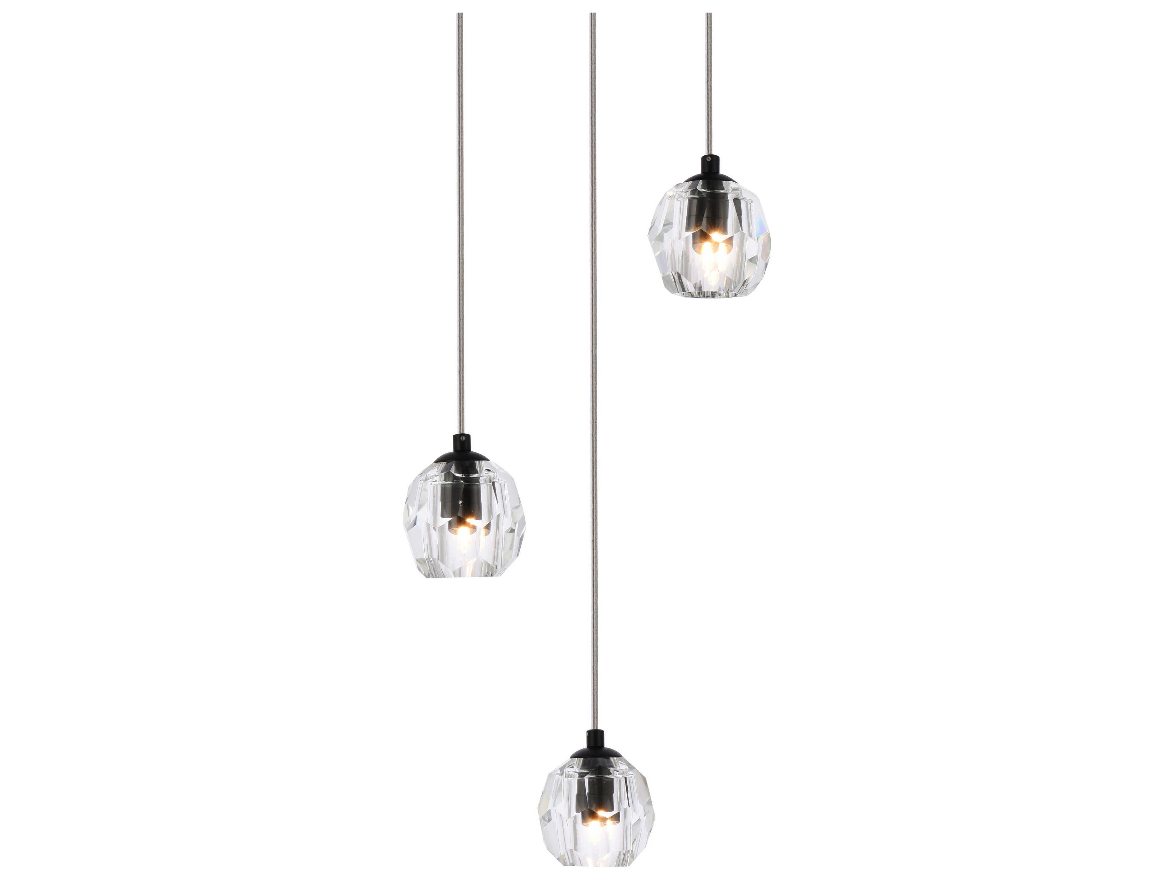 Elegant Lighting Eren 3-Light Black Crystal Glass Geometric Pendant
