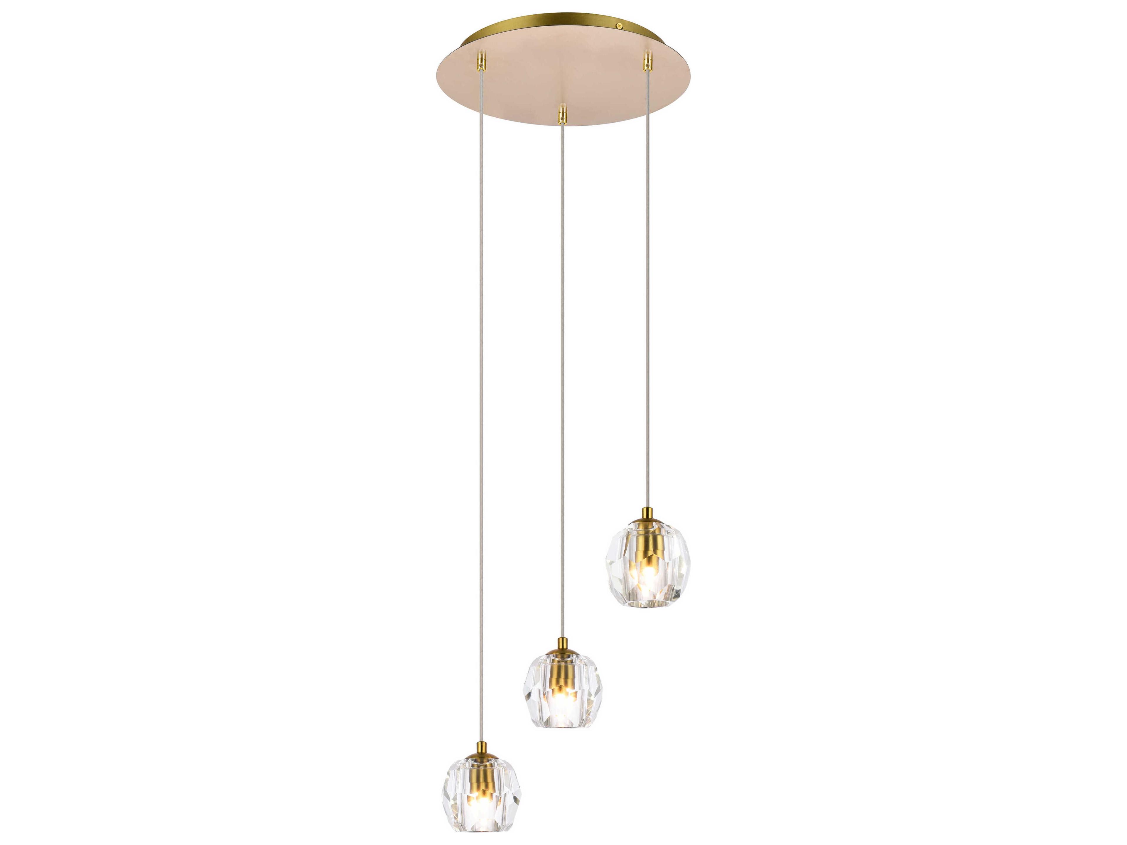 Eren 3-Light Gold Crystal Glass Geometric Pendant