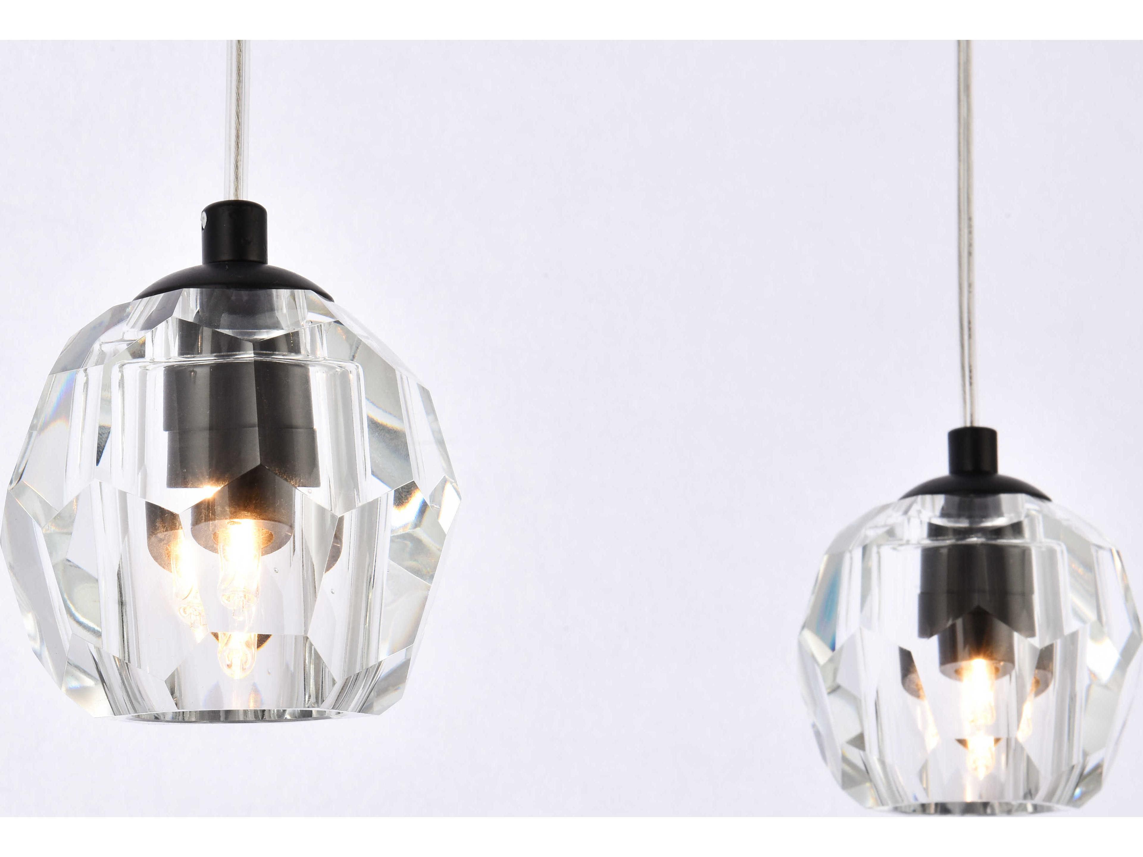 Elegant Lighting Eren 3-Light Black Crystal Glass Geometric Island Pendant