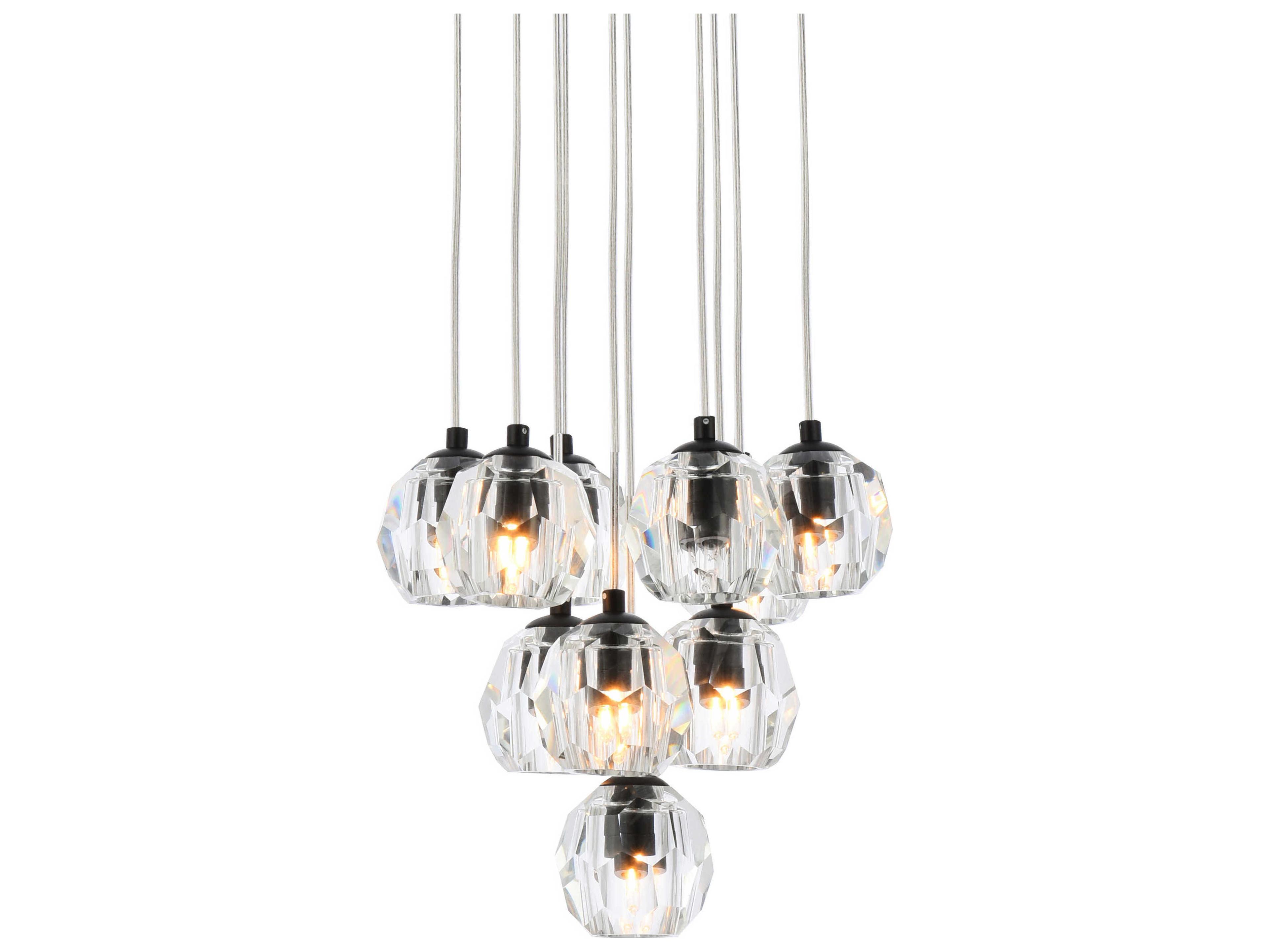 Elegant Lighting Eren 10-Light Black Crystal Glass Geometric Pendant