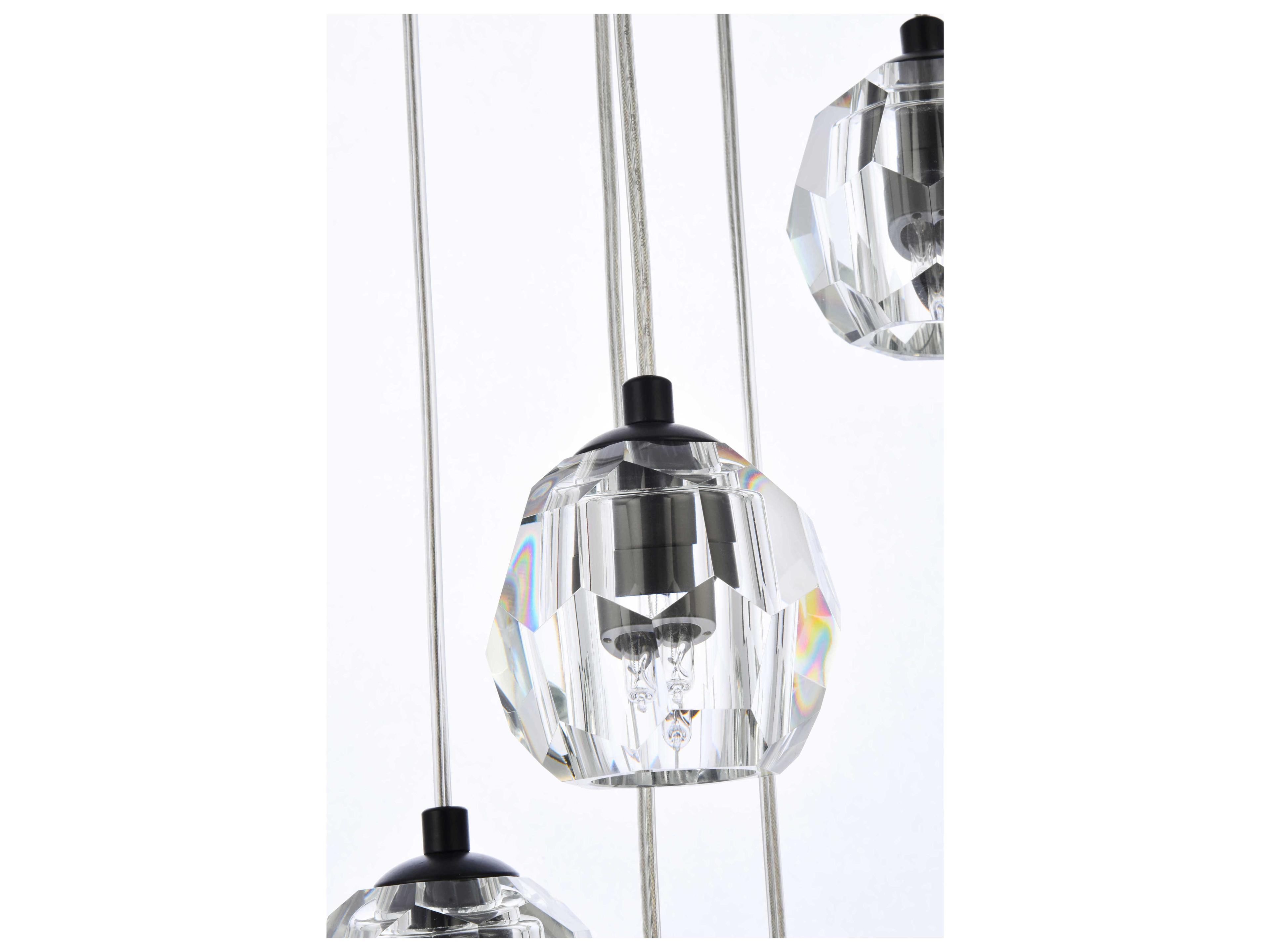 Elegant Lighting Eren 18-Light8-Light Black Crystal Glass Geometric Pendant