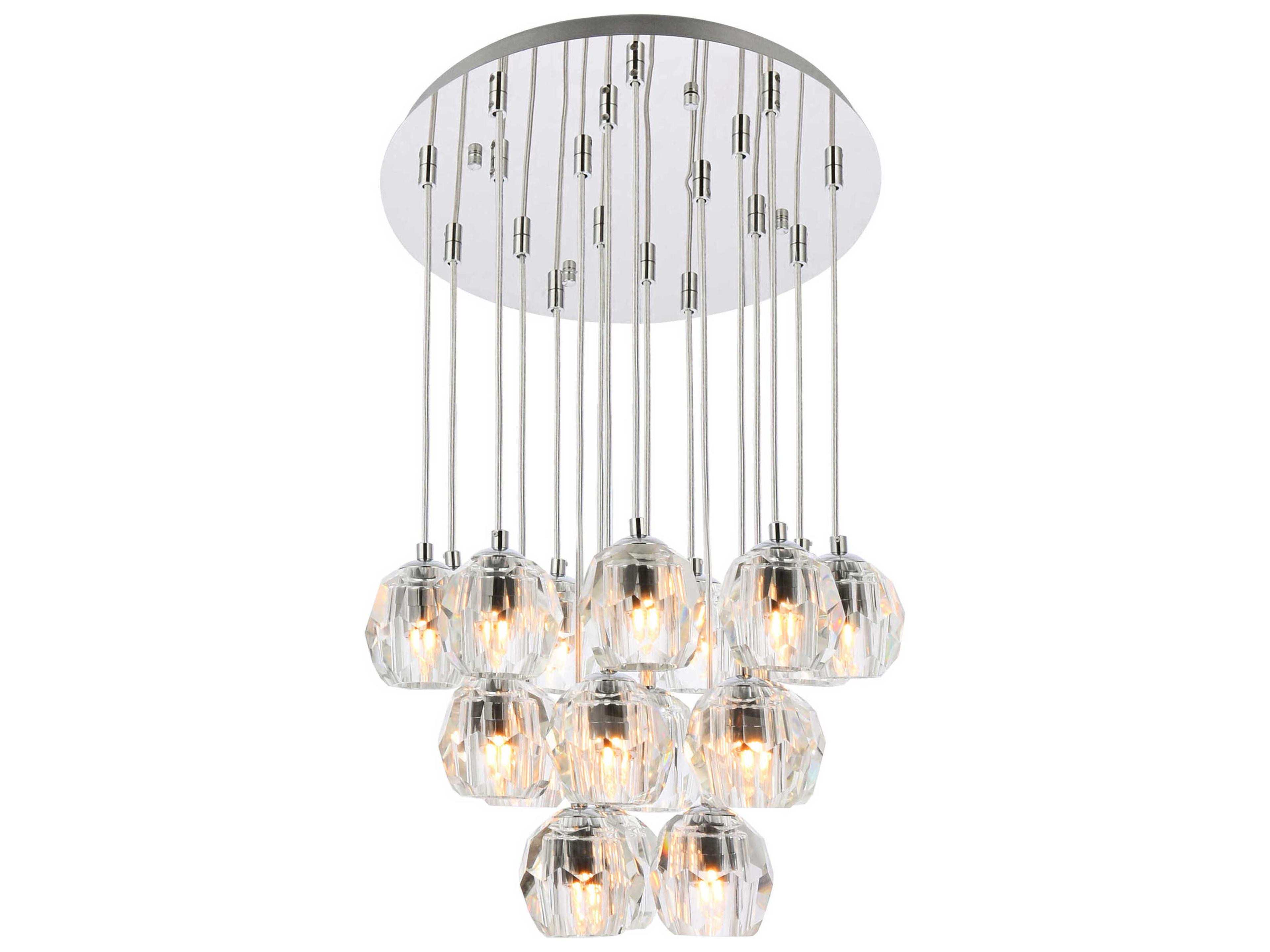 Elegant Lighting Eren 18-Light8-Light Chrome Crystal Glass Geometric Pendant