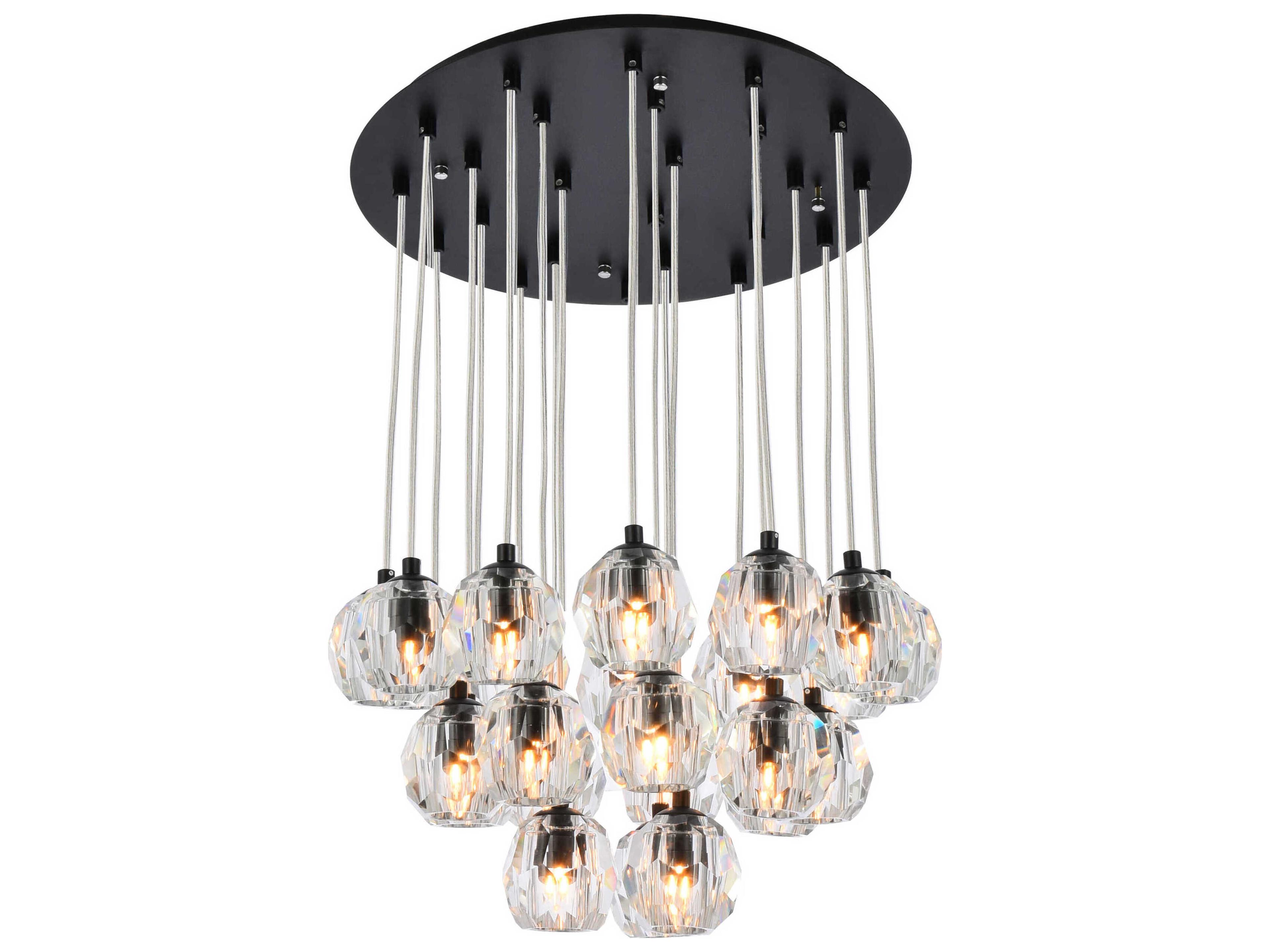 Elegant Lighting Eren 24-Light Black Crystal Glass Geometric Pendant