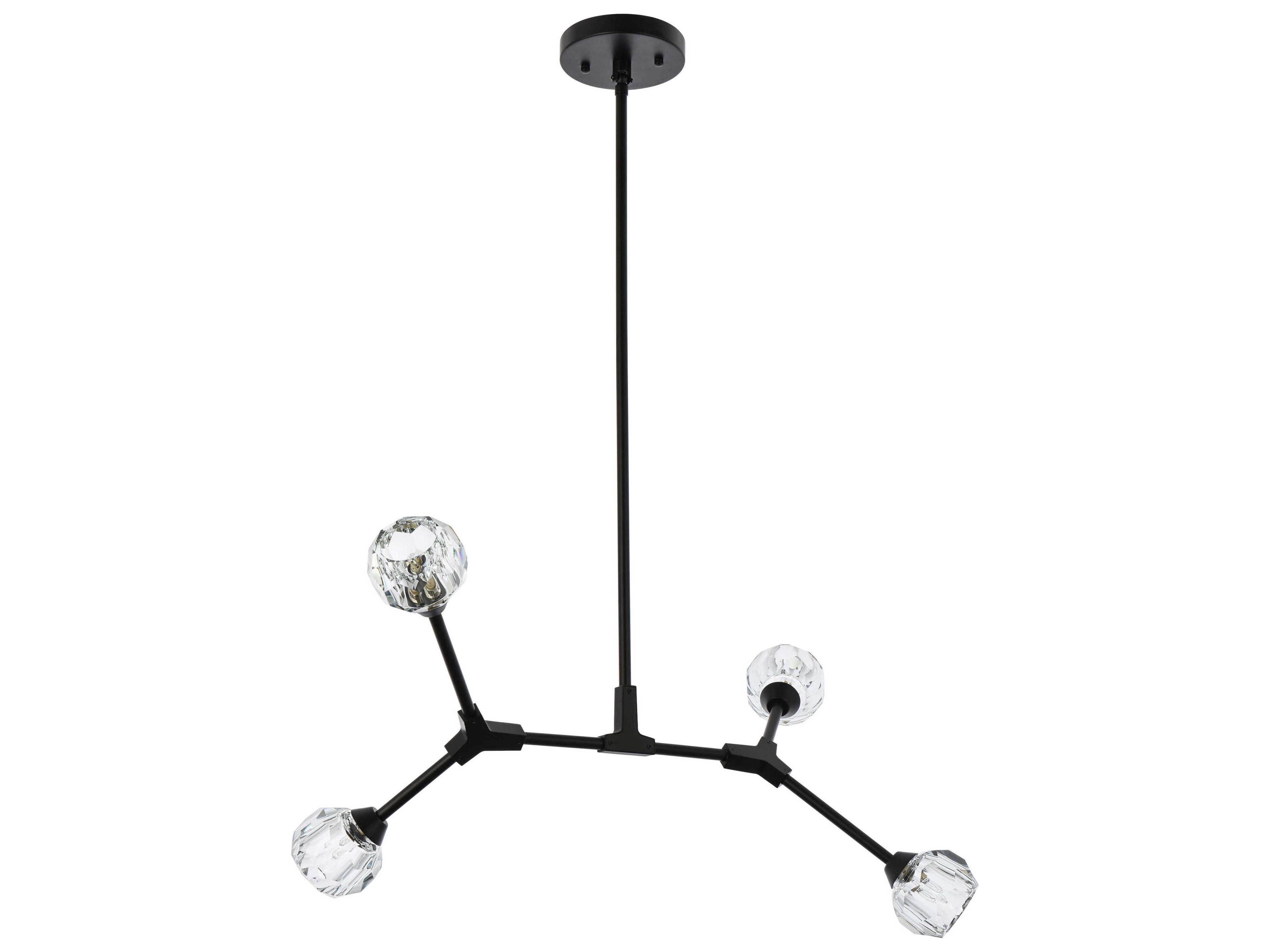 Elegant Lighting Zayne 4-Light Black Crystal Geometric Linear Island Pendant