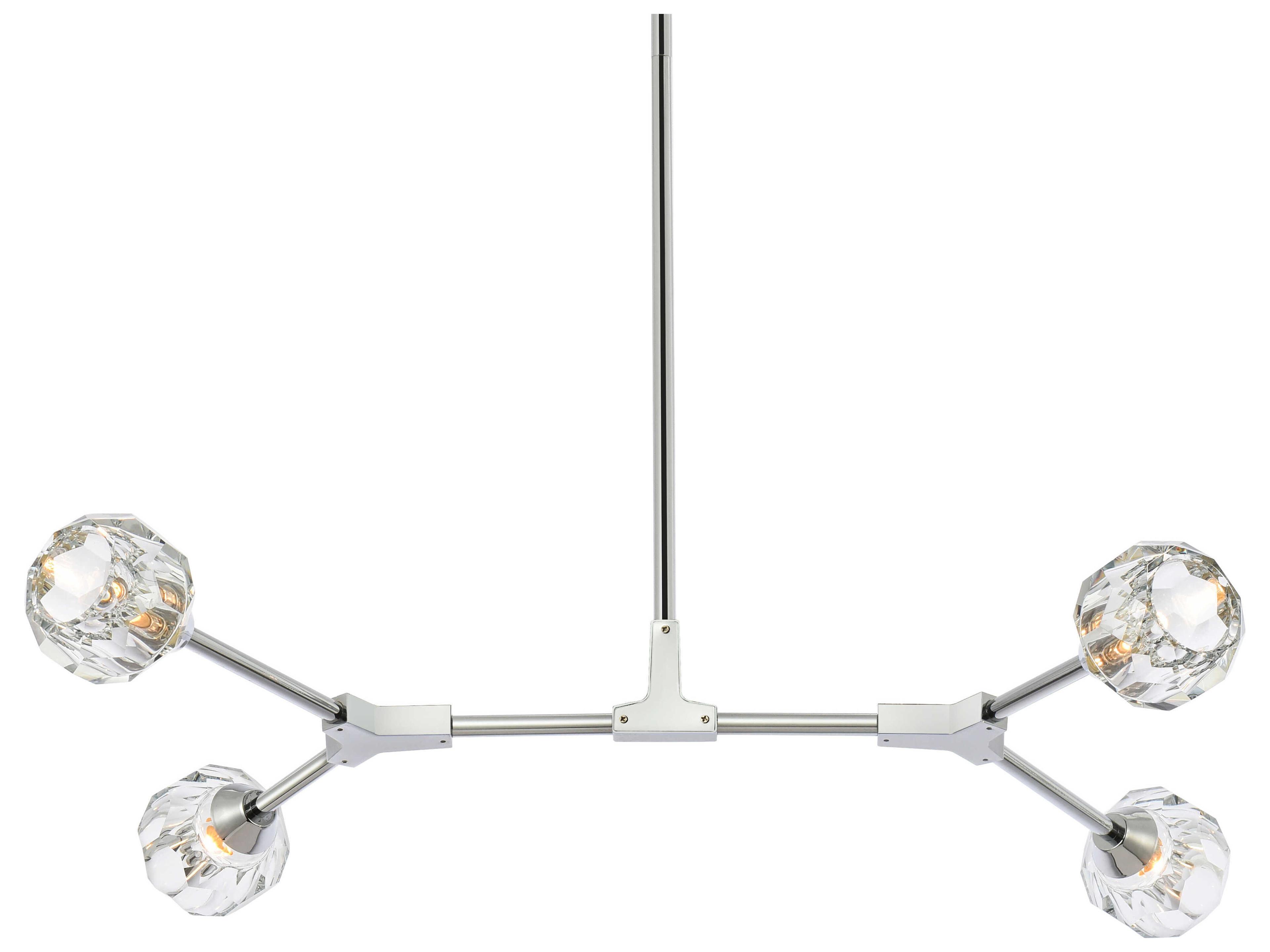Elegant Lighting Zayne 4-Light Chrome Crystal Geometric Linear Island Pendant
