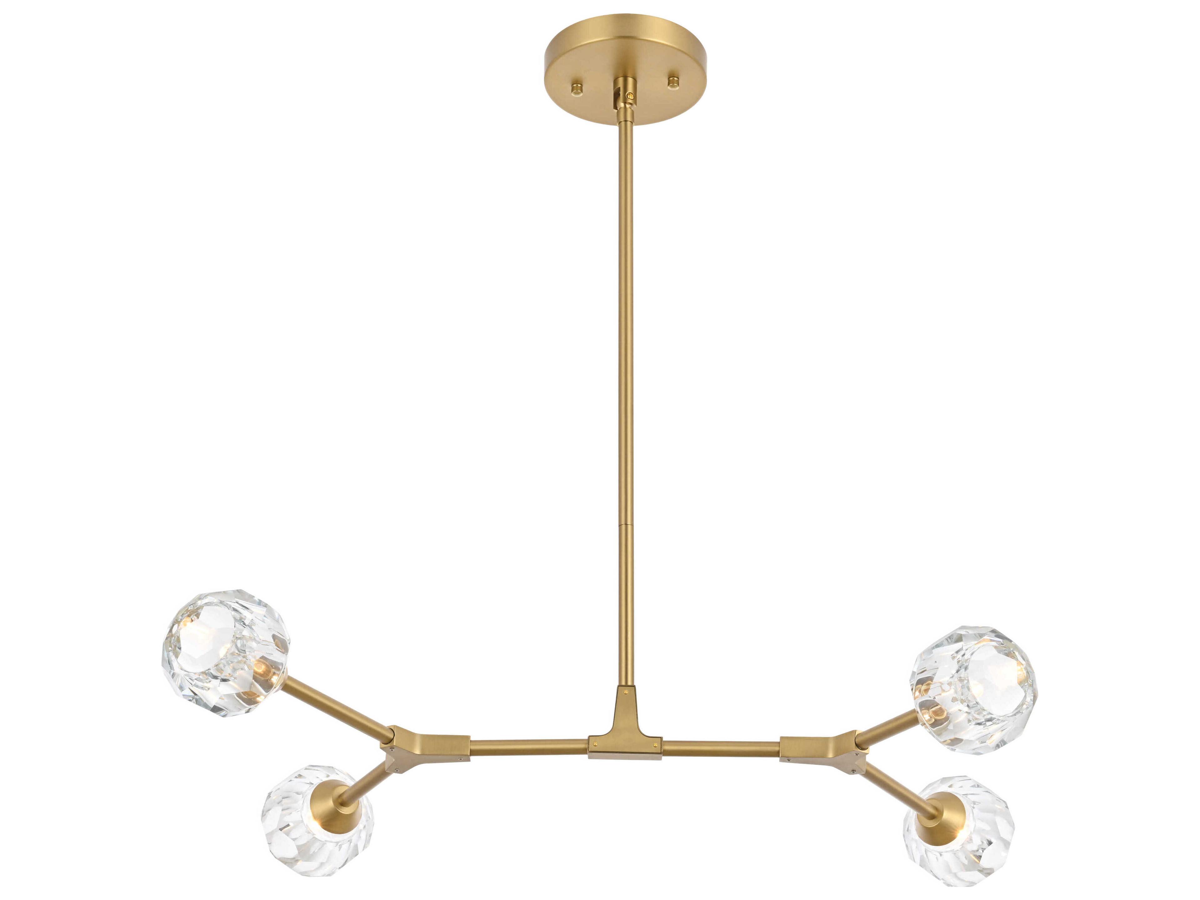 Zayne 4-Light Gold Crystal Geometric Linear Island Pendant