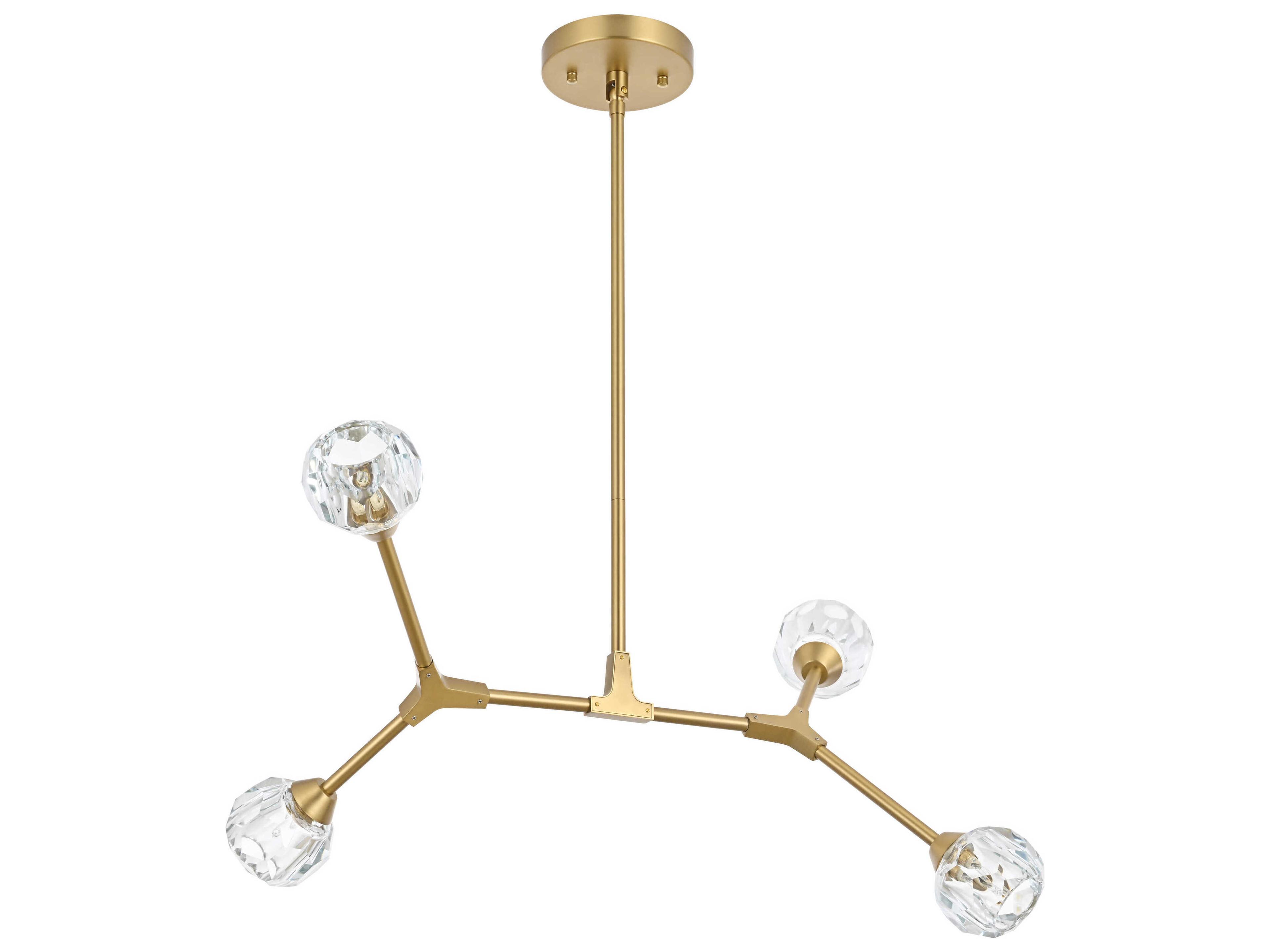 Elegant Lighting Zayne 4-Light Gold Crystal Geometric Linear Island Pendant