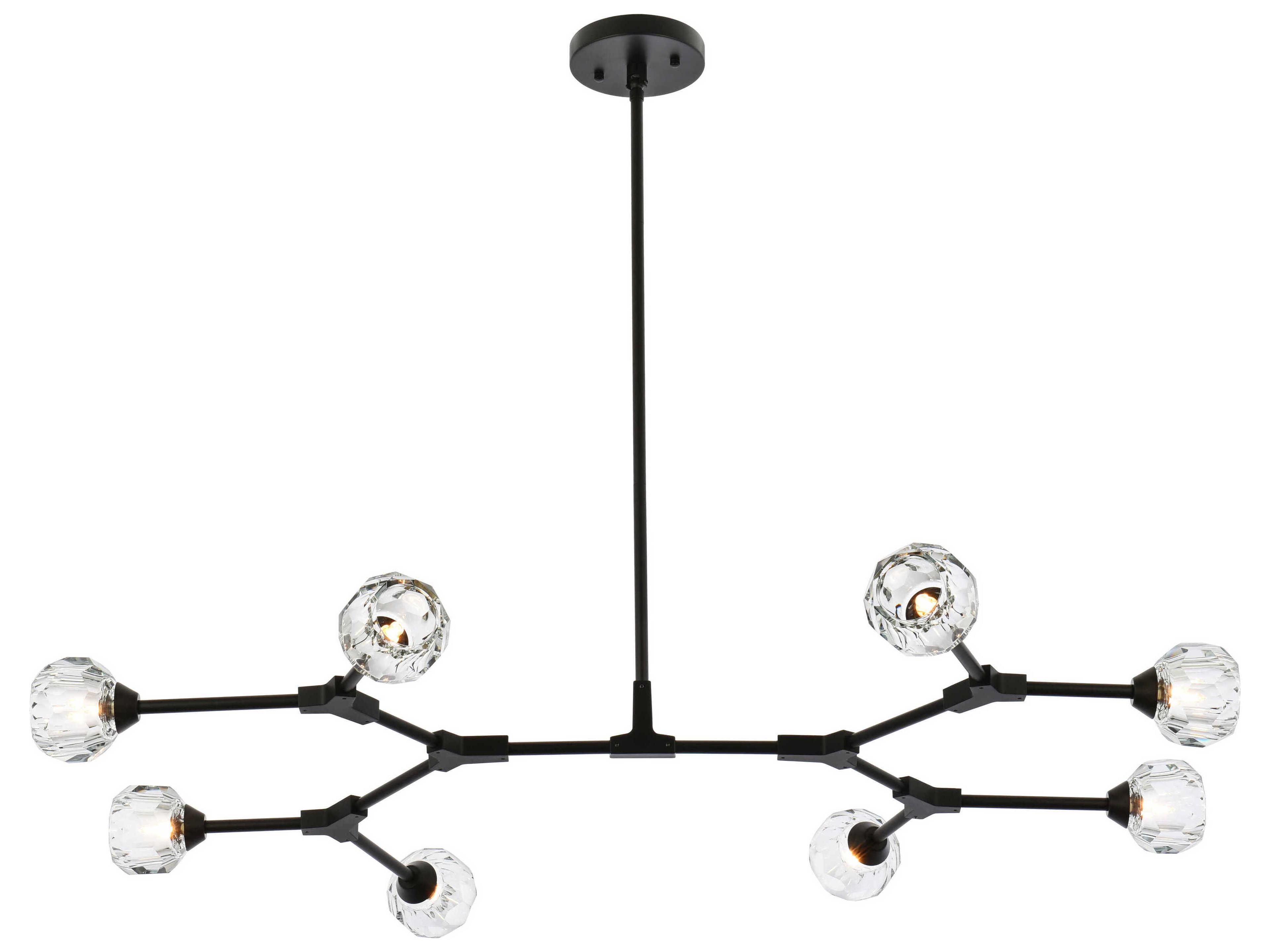 Zayne 8-Light Black Crystal Geometric Linear Island Pendant