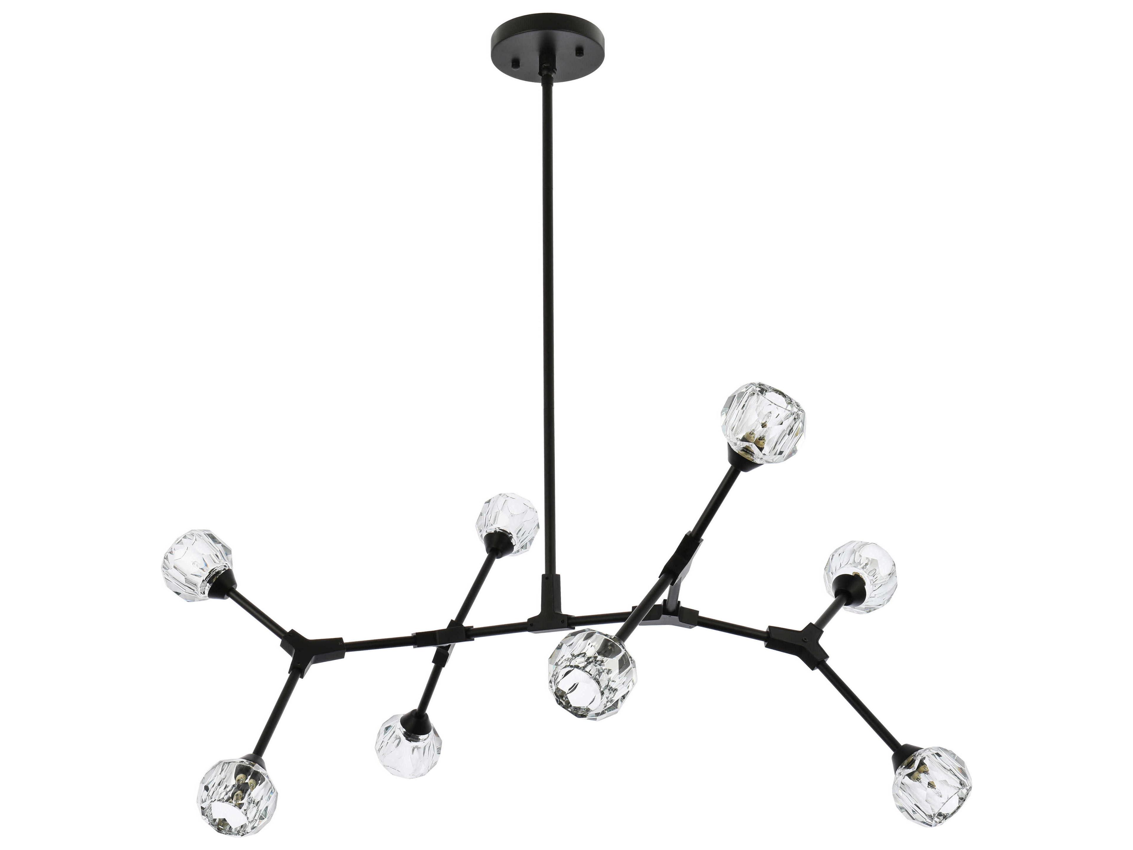 Elegant Lighting Zayne 8-Light Black Crystal Geometric Linear Island Pendant