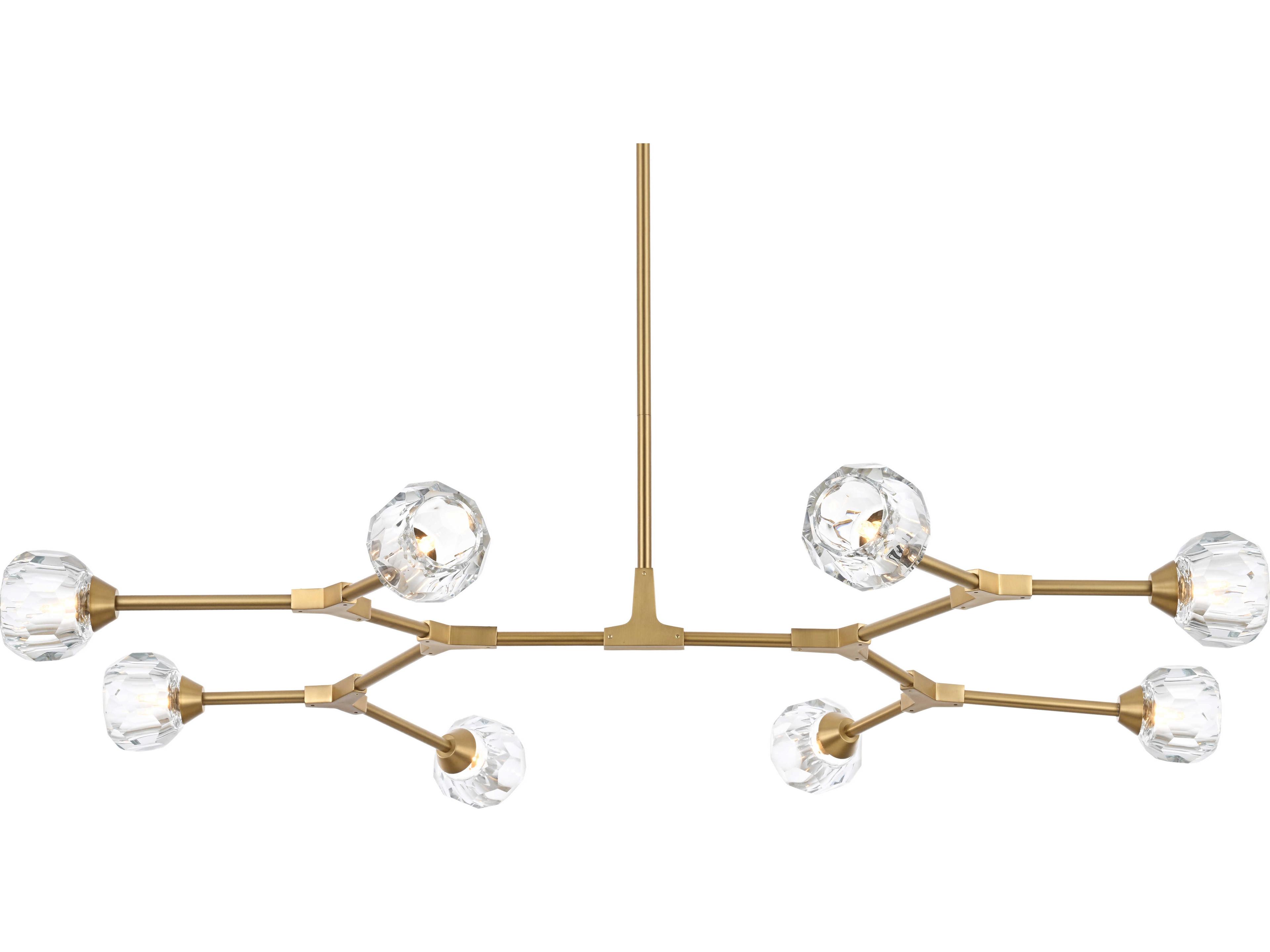 Elegant Lighting Zayne 8-Light Gold Crystal Geometric Linear Island Pendant