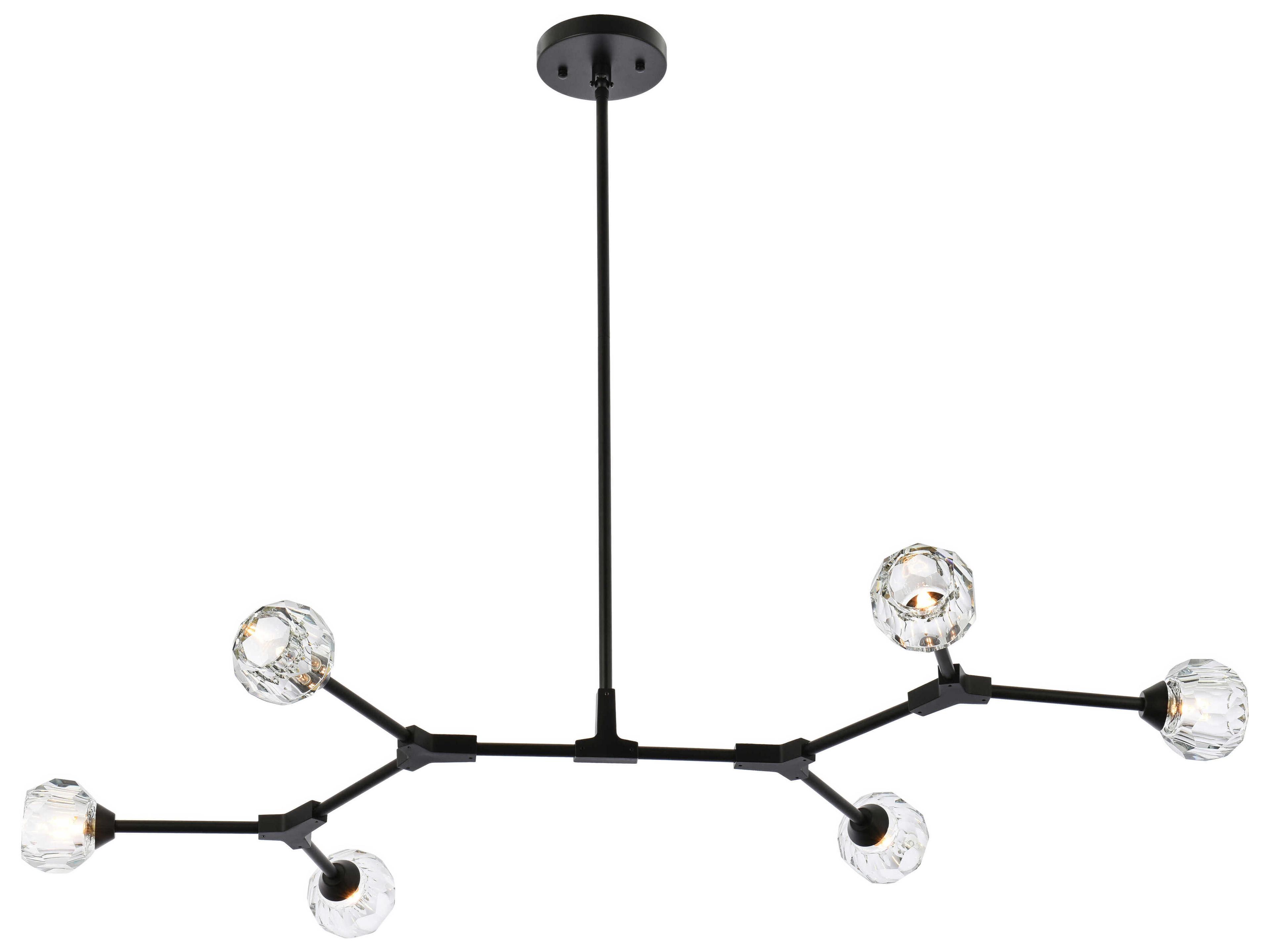 Zayne 6-Light Black Crystal Geometric Linear Island Pendant