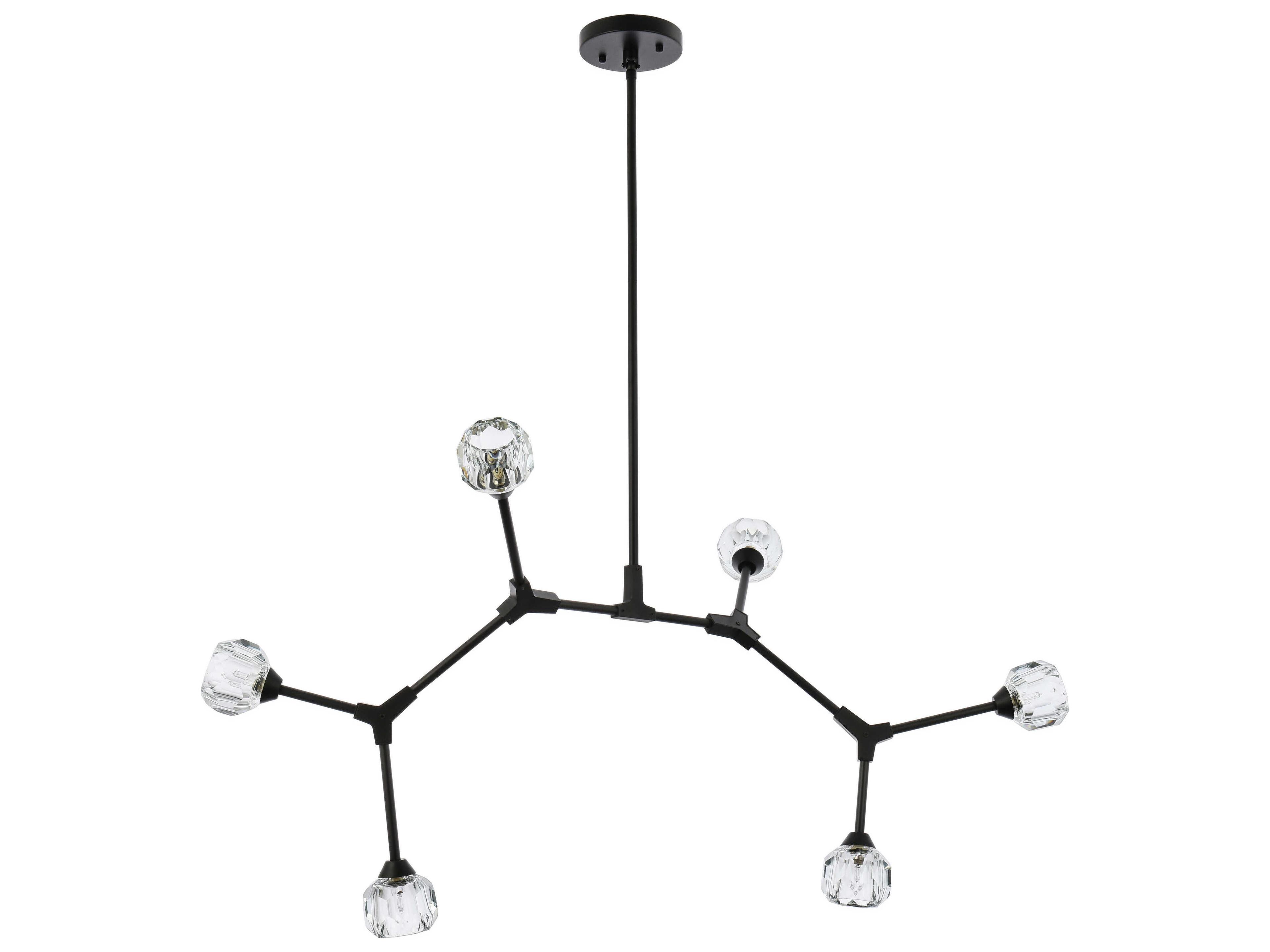 Elegant Lighting Zayne 6-Light Black Crystal Geometric Linear Island Pendant