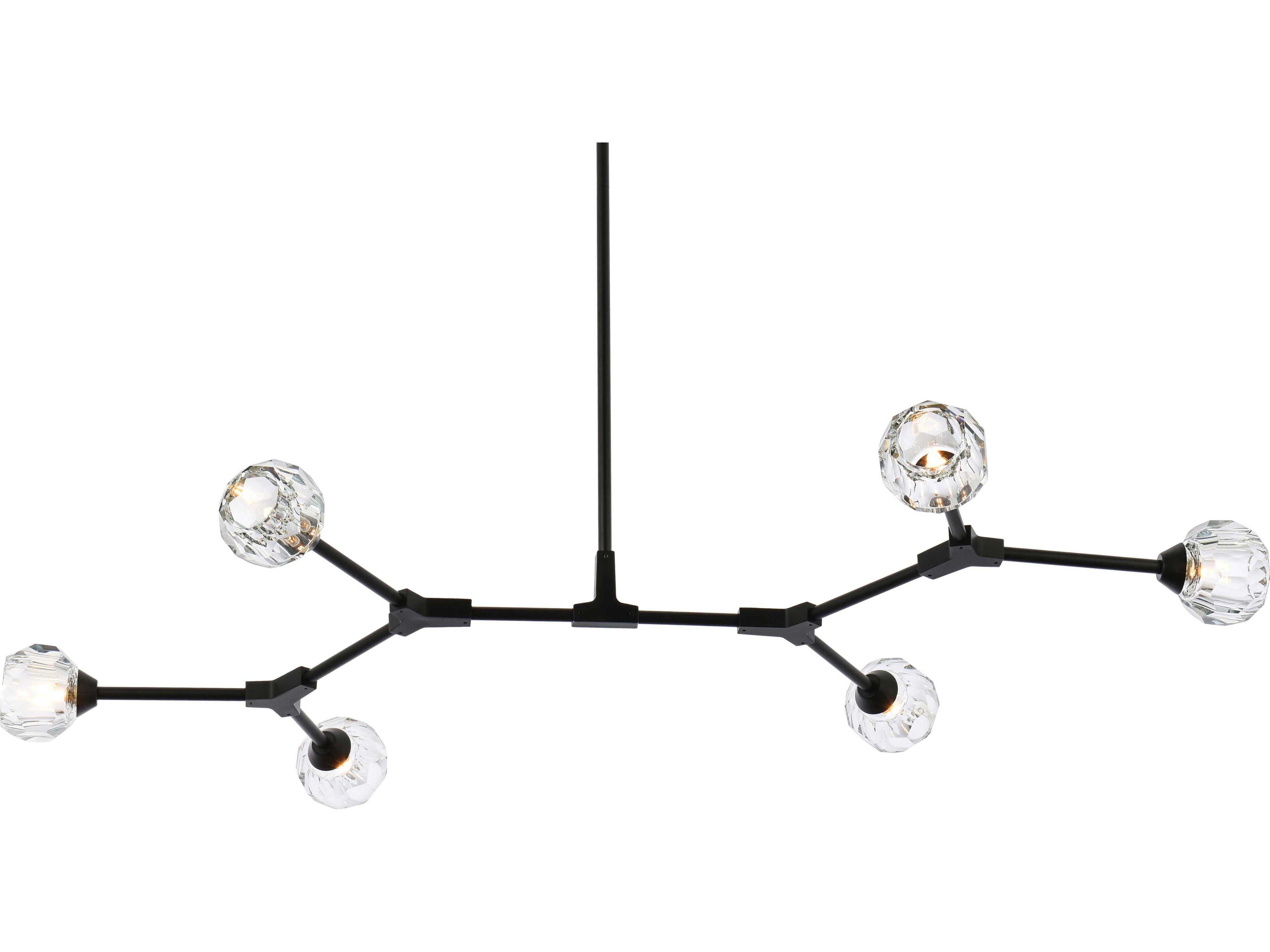 Elegant Lighting Zayne 6-Light Black Crystal Geometric Linear Island Pendant