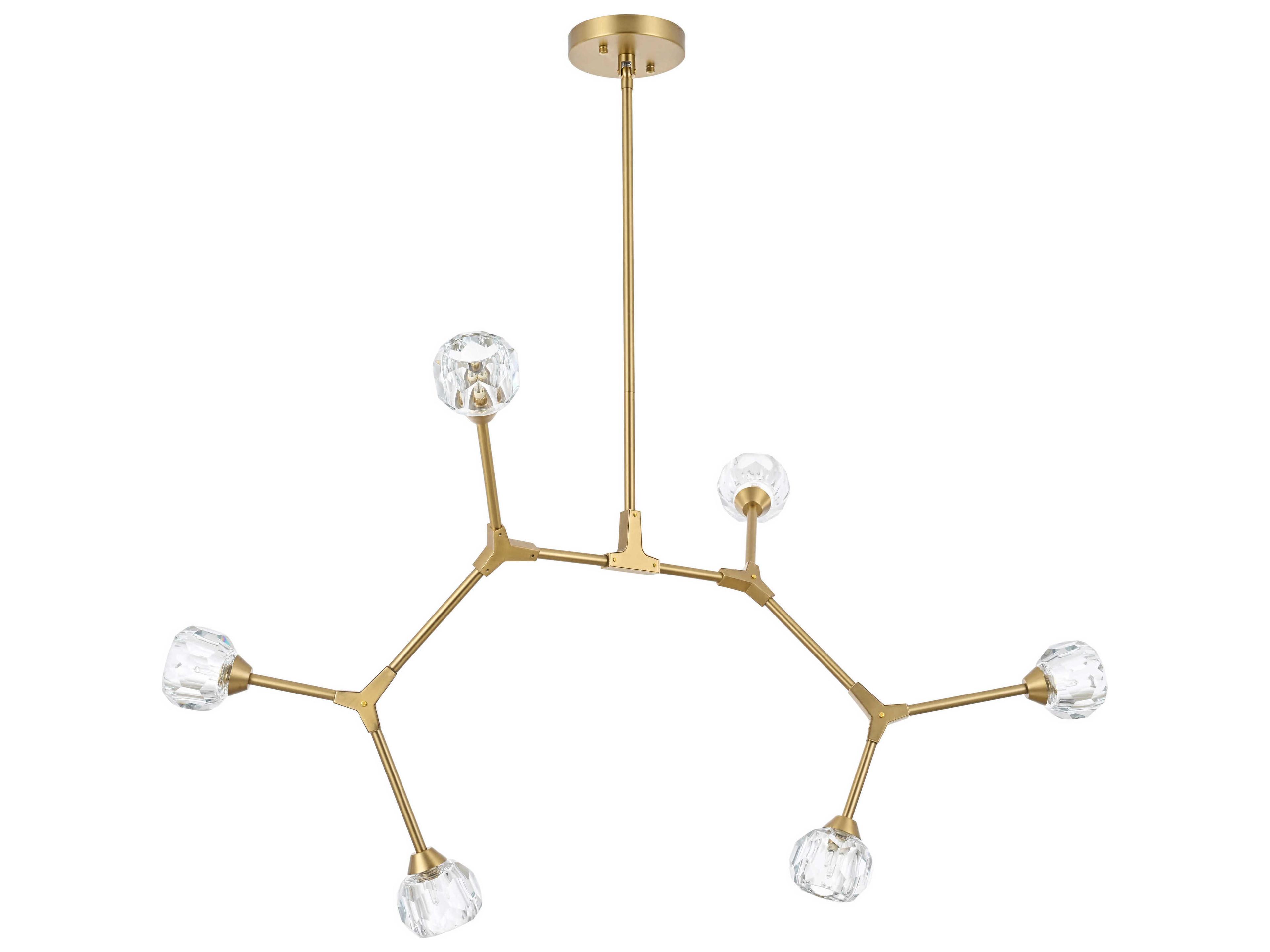 Elegant Lighting Zayne 6-Light Gold Crystal Geometric Linear Island Pendant