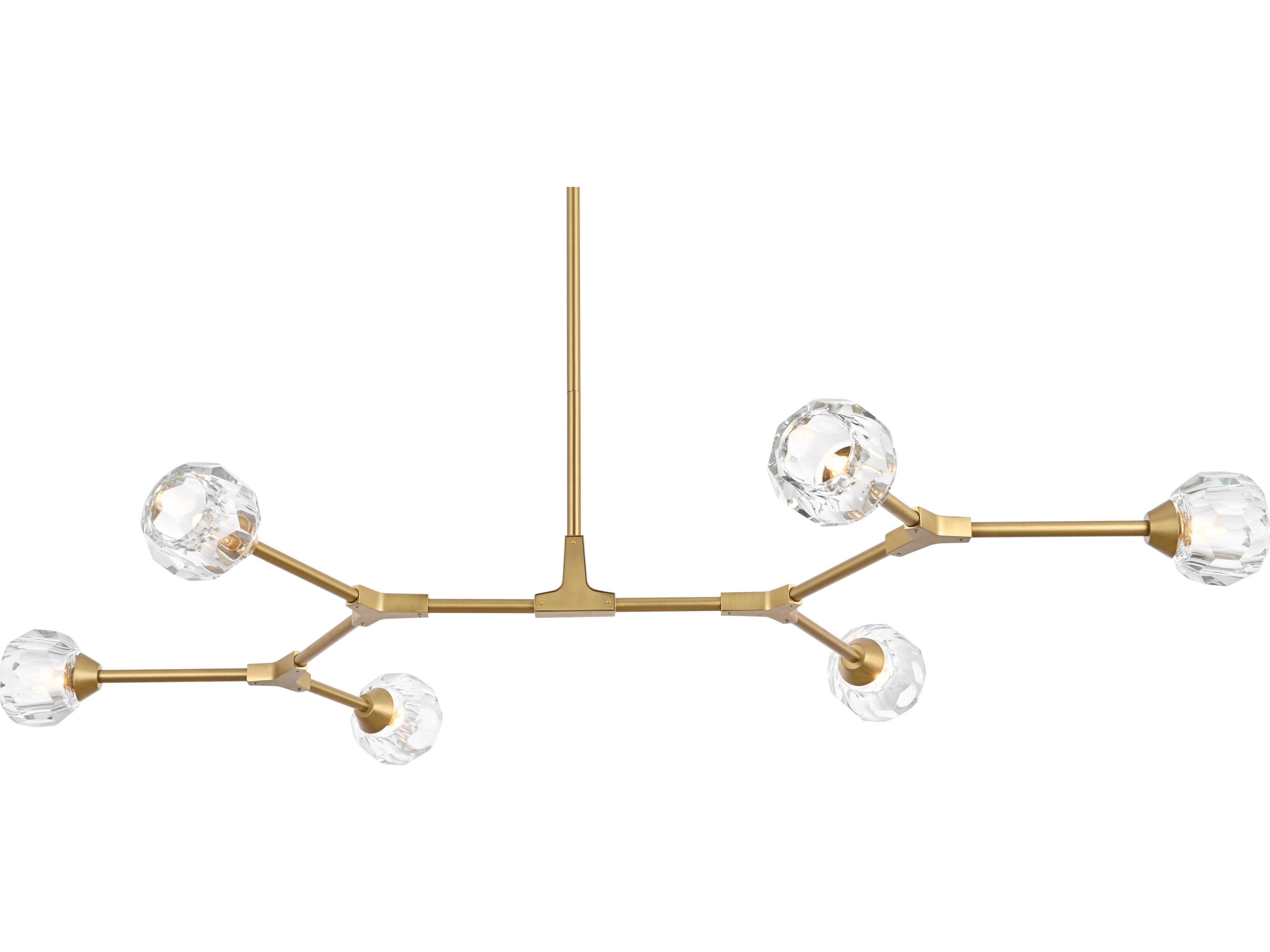 Elegant Lighting Zayne 6-Light Gold Crystal Geometric Linear Island Pendant