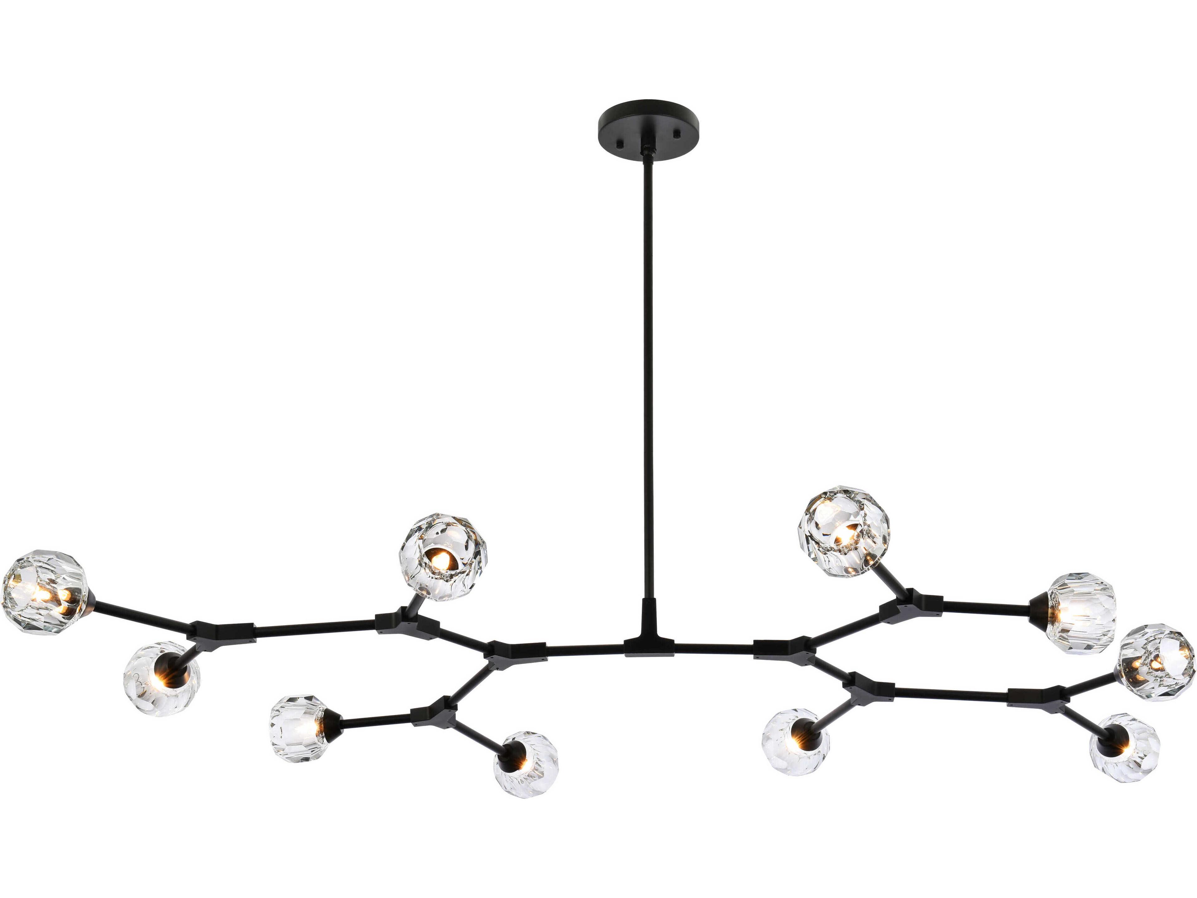 Zayne 10-Light Black Crystal Geometric Linear Island Pendant