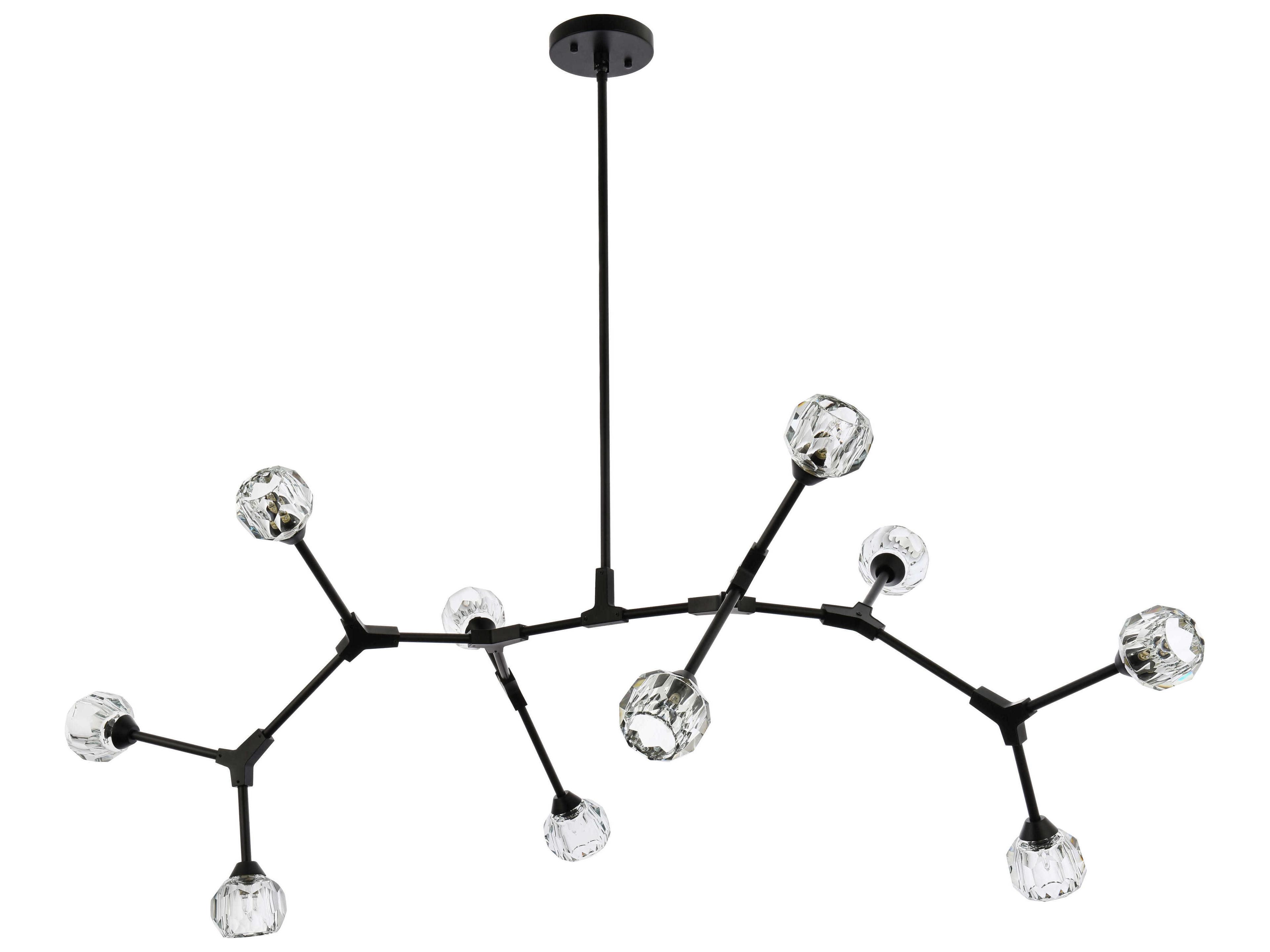 Elegant Lighting Zayne 10-Light Black Crystal Geometric Linear Island Pendant
