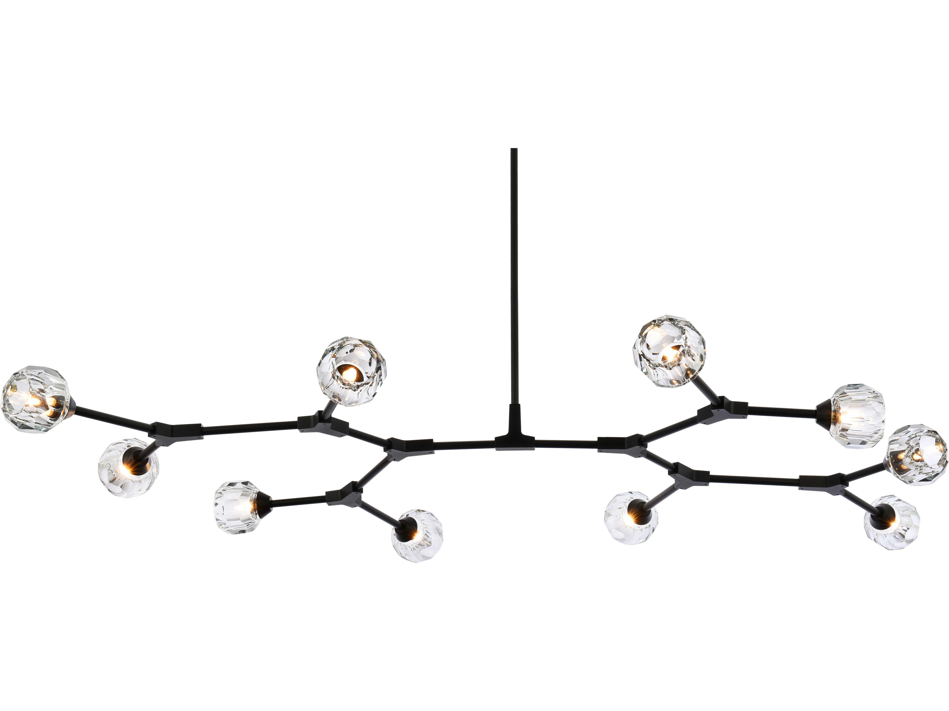 Elegant Lighting Zayne 10-Light Black Crystal Geometric Linear Island Pendant