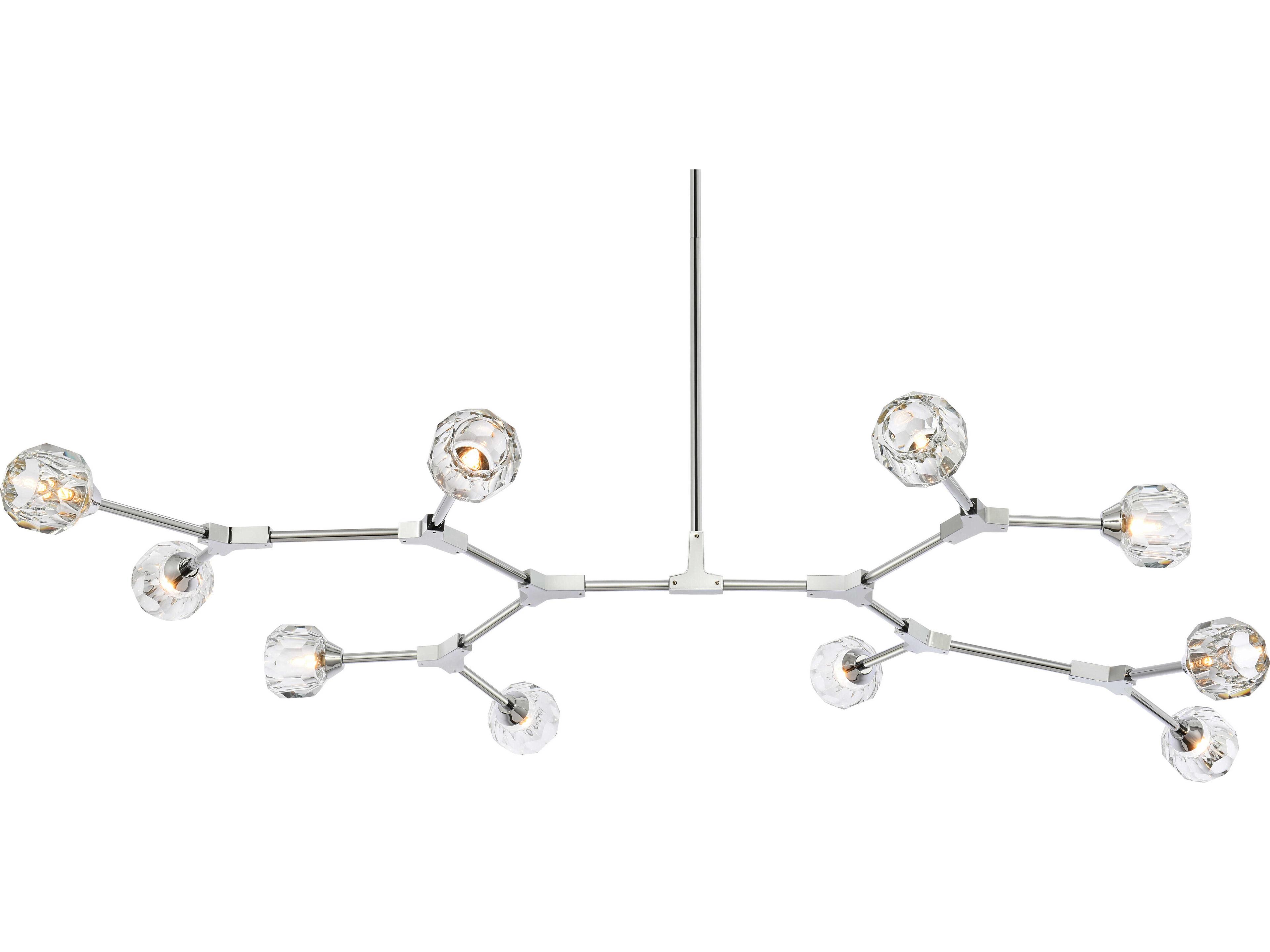 Elegant Lighting Zayne 10-Light Chrome Crystal Geometric Linear Island Pendant