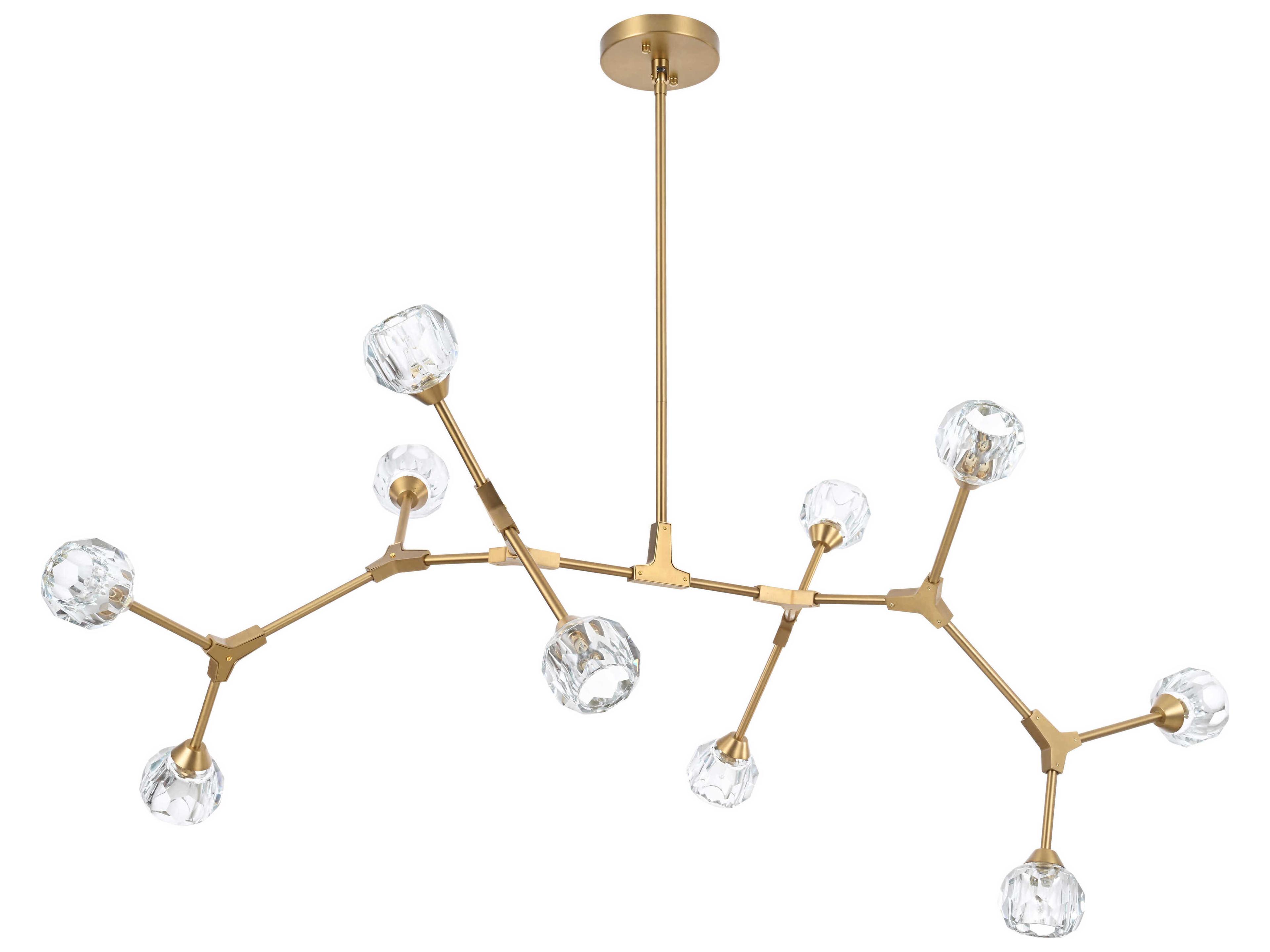 Elegant Lighting Zayne 10-Light Gold Crystal Geometric Linear Island Pendant