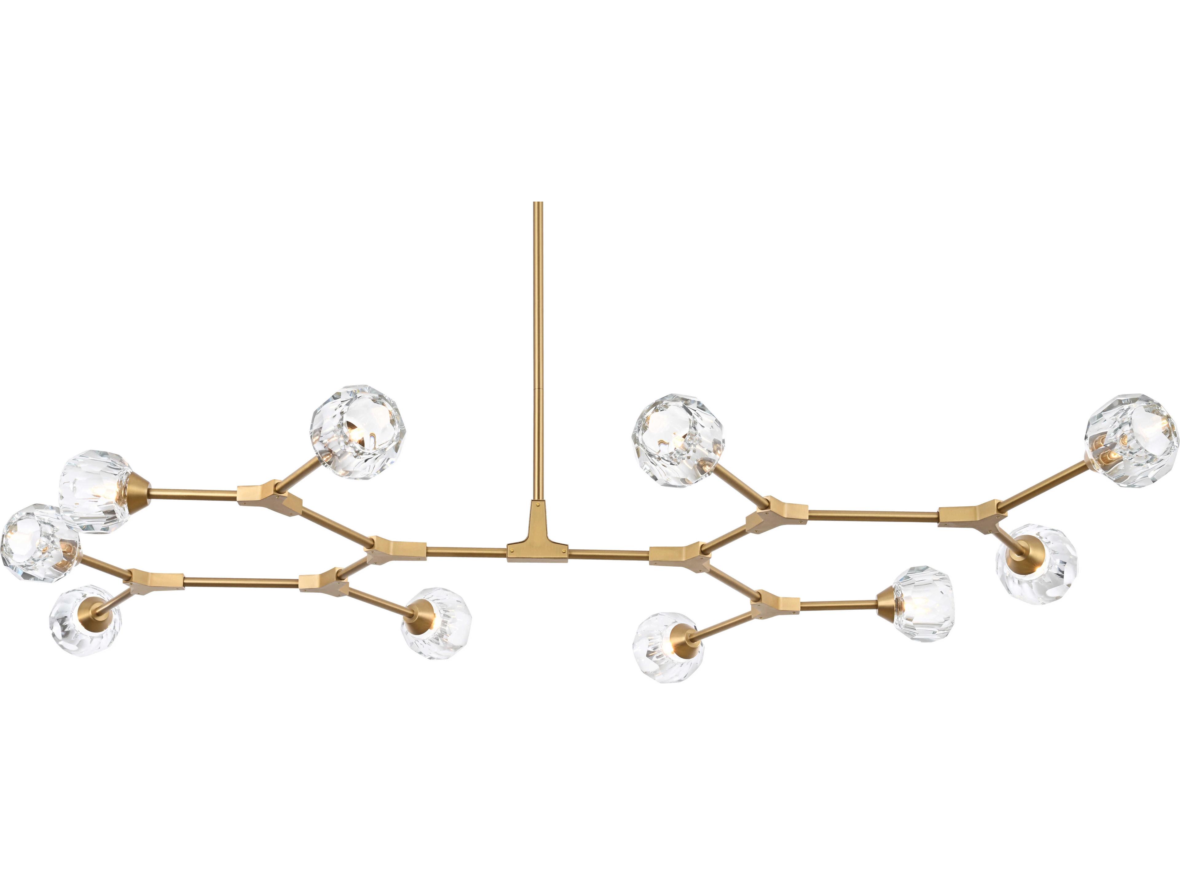 Elegant Lighting Zayne 10-Light Gold Crystal Geometric Linear Island Pendant